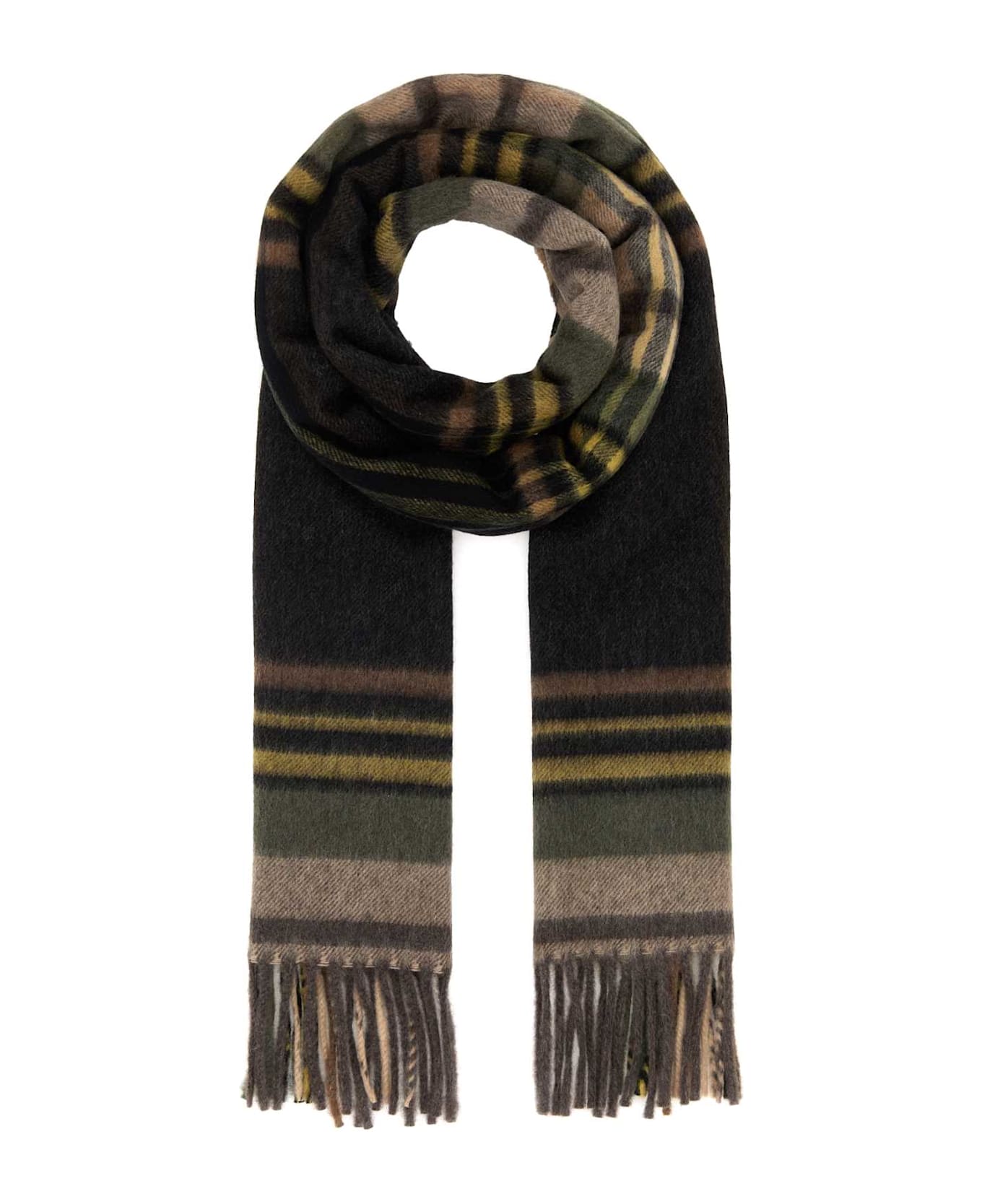Saint Laurent Embroidered Cashmere Blend Scarf - BROWNDARKGREEN