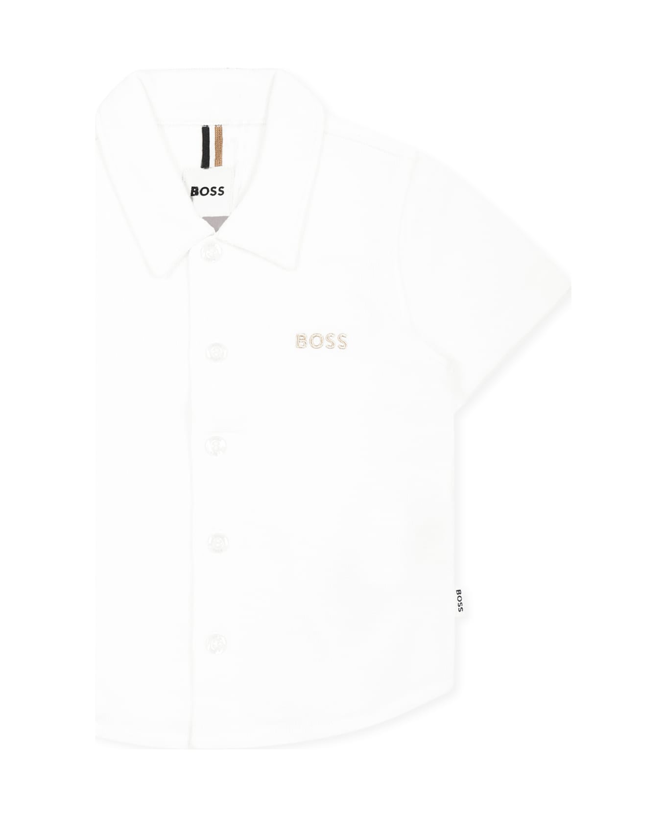 Hugo Boss White Shirt For Baby Boy With Logo - White