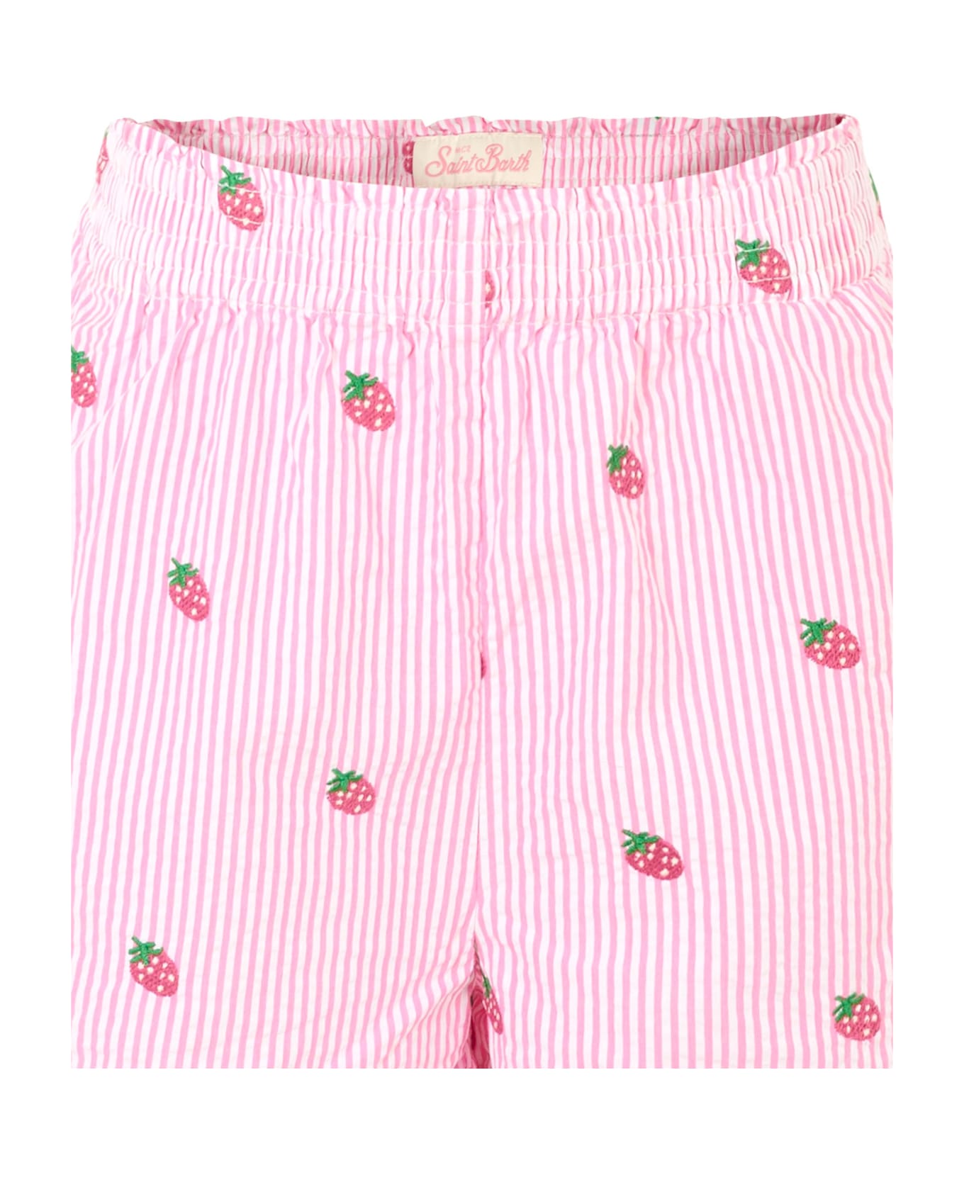 MC2 Saint Barth Pink Shorts For Girl With Embroidered Fuchsia Strawberries - Pink ボトムス
