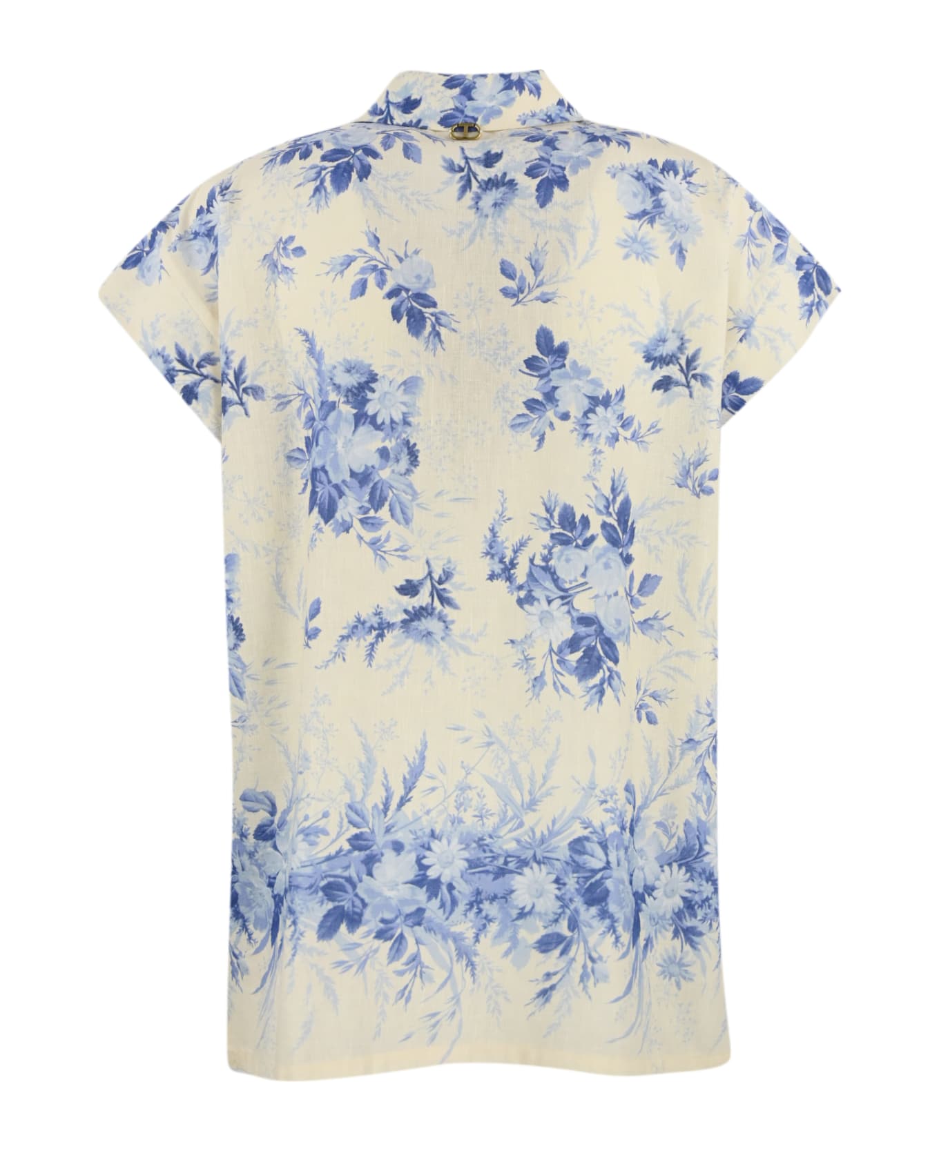 TwinSet Floral Print Linen Blend Shirt - Bianco e Blu