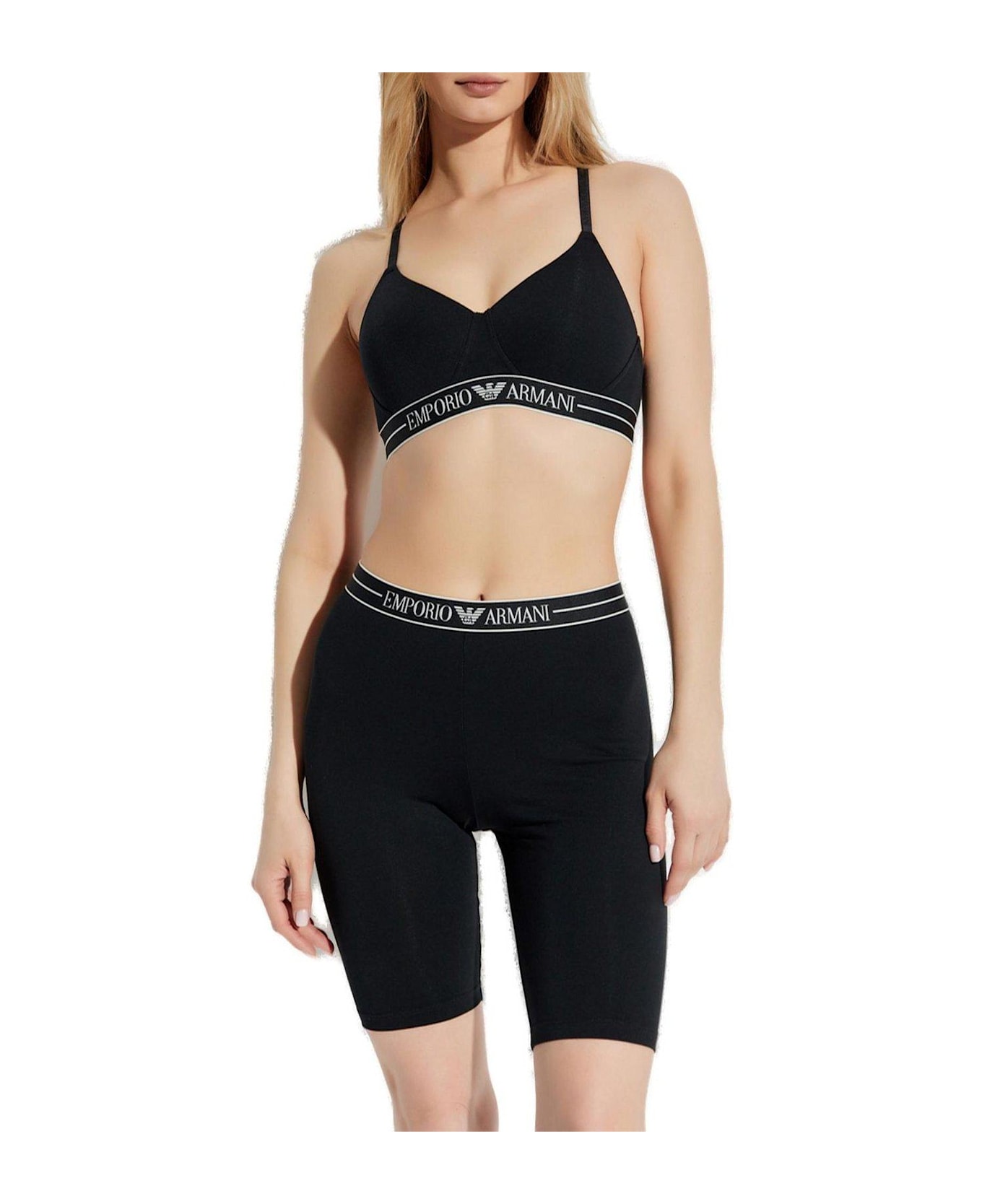 Emporio Armani Logo Waistband Asv Biker Shorts - Black
