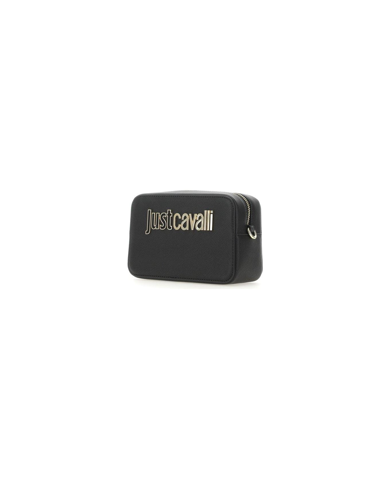 Just Cavalli Logo Plaque Zipped Shoulder Bag - Black
