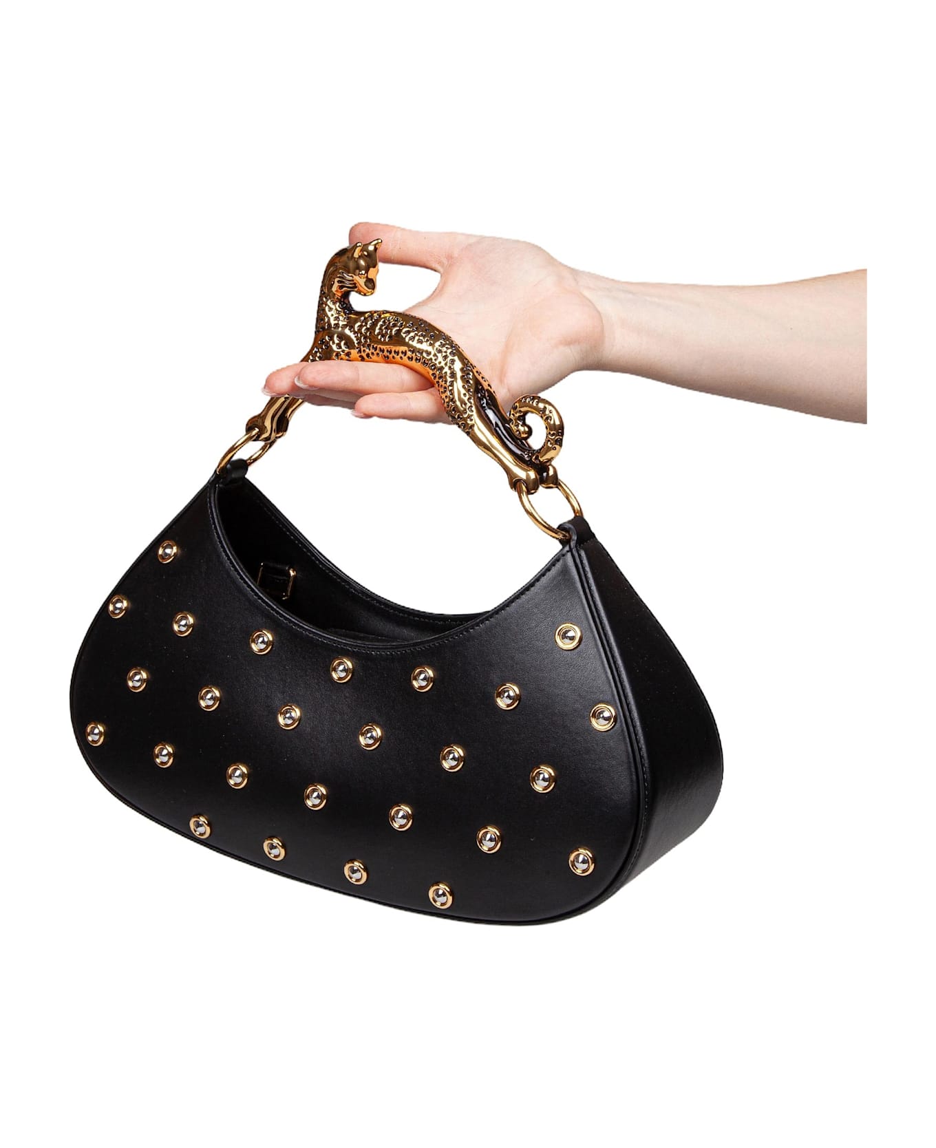 Lanvin Large Hobo Cat Bag In Black Leather With Applied Studs - Black