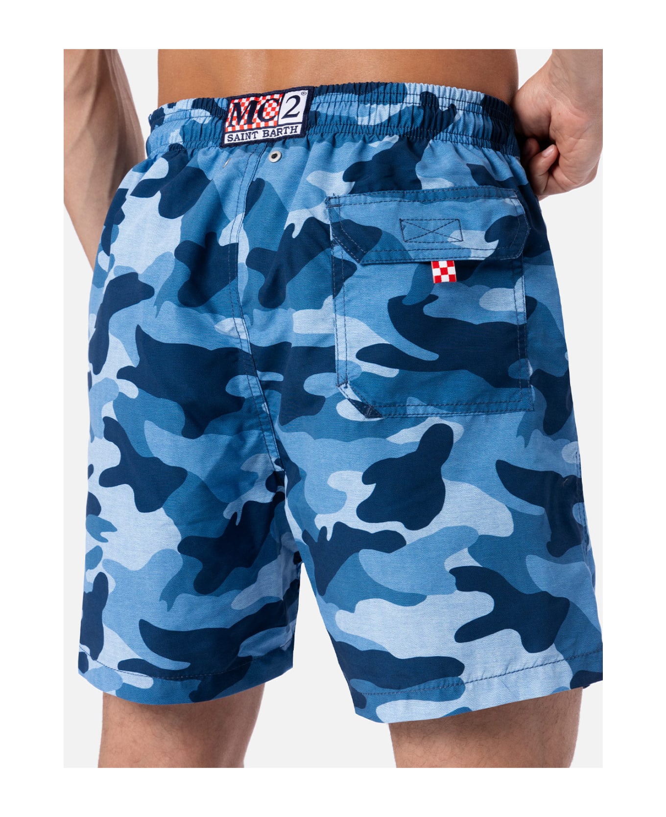 MC2 Saint Barth Man Mid-length Gustavia Swim-shorts With Camouflage Print - SKY