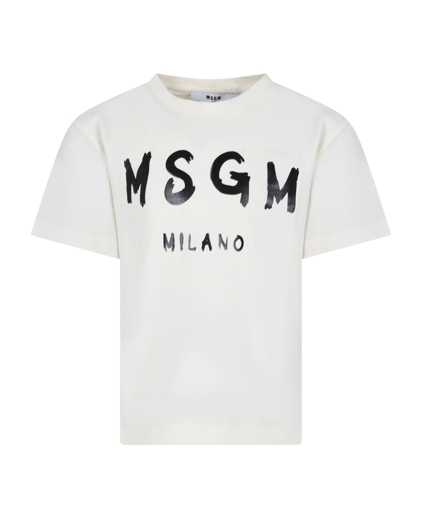 MSGM Ivory T-shirt For Kids With Logo - Crema Tシャツ＆ポロシャツ