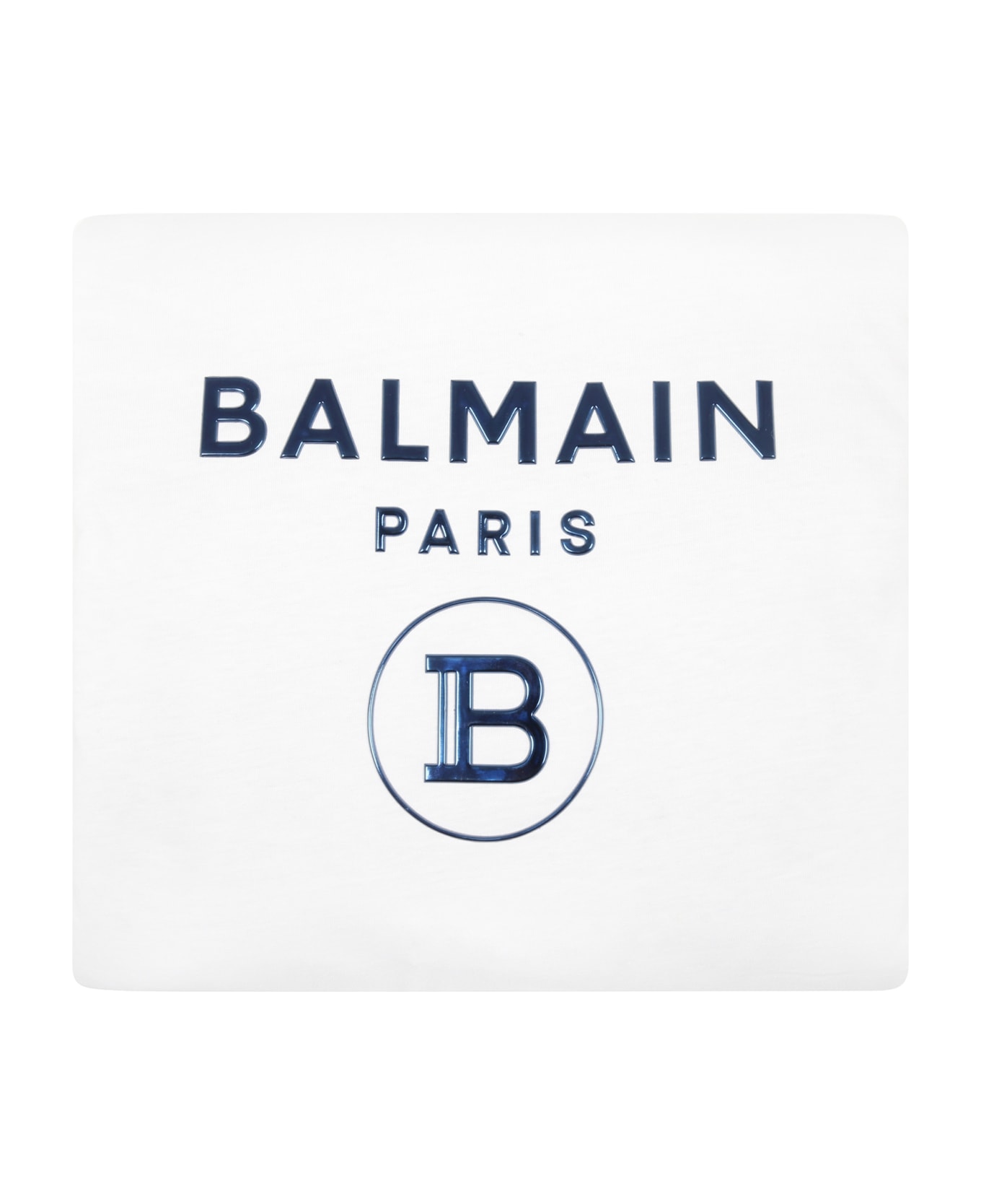 Balmain White Blanket For Babykids With Blue Logo - White