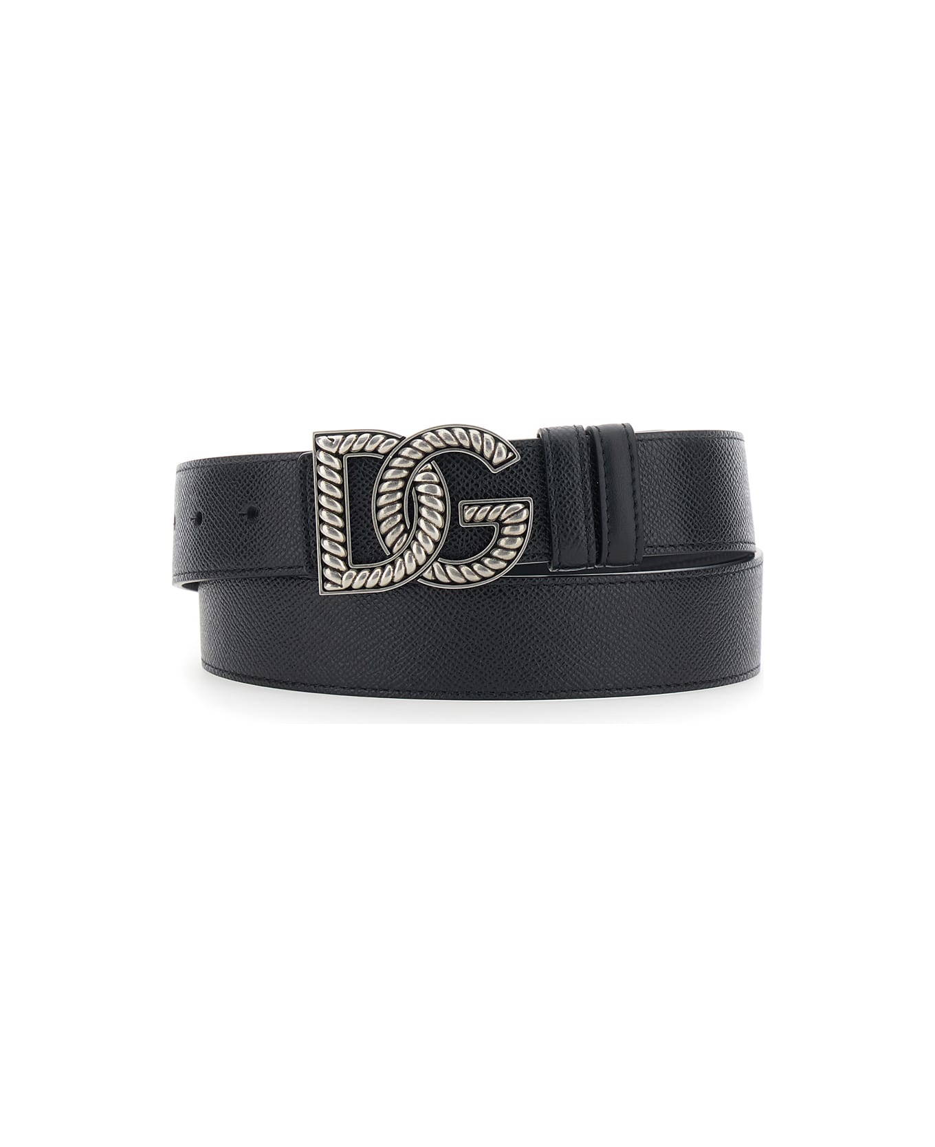 Dolce & Gabbana Black Belt With Logo Plaque On The Front In Leather Man - Black
