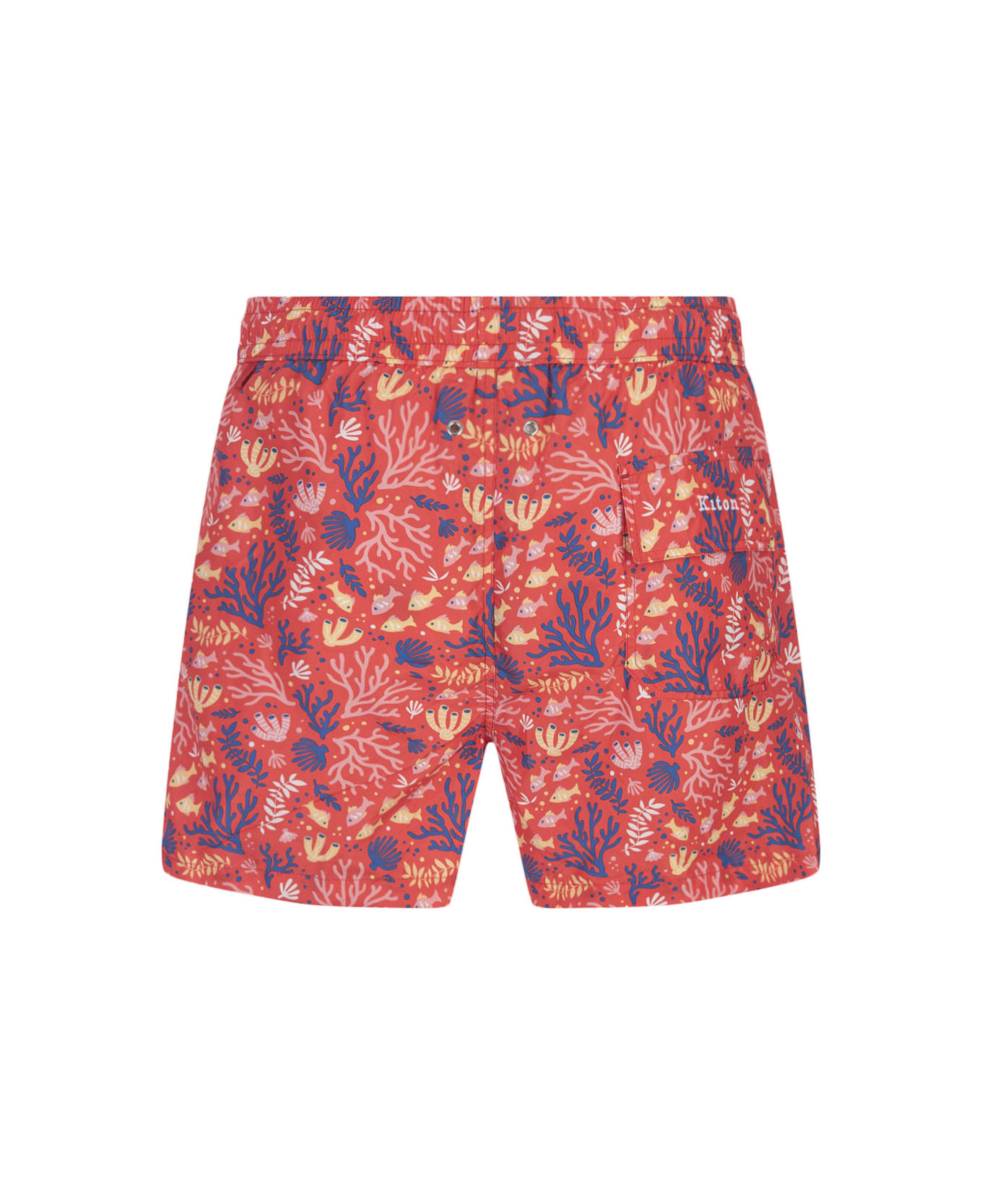 Kiton Red Swim Shorts With Fish And Coral Pattern - Red スイムトランクス