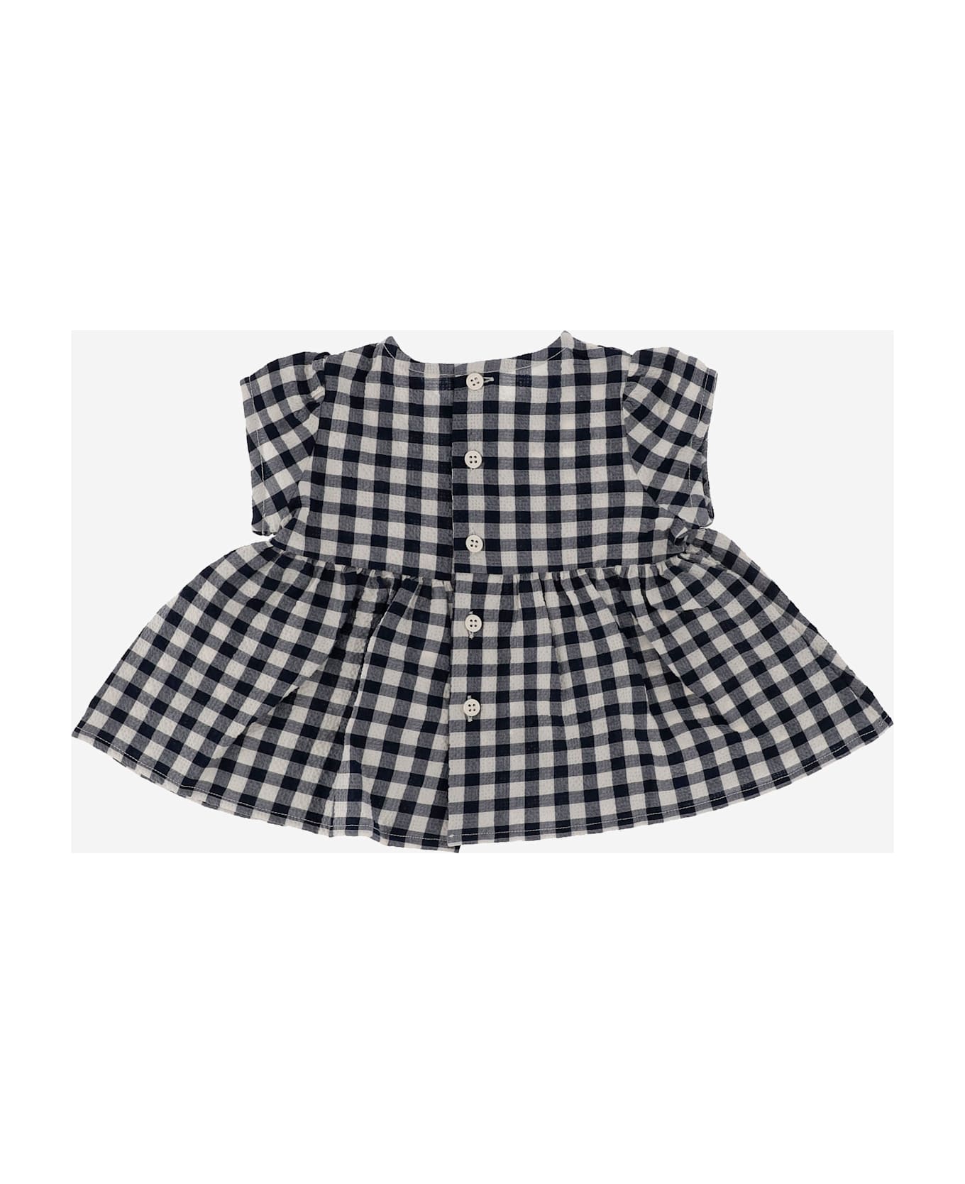 Il Gufo Stretch Cotton Dress With Plaid Pattern - Blue