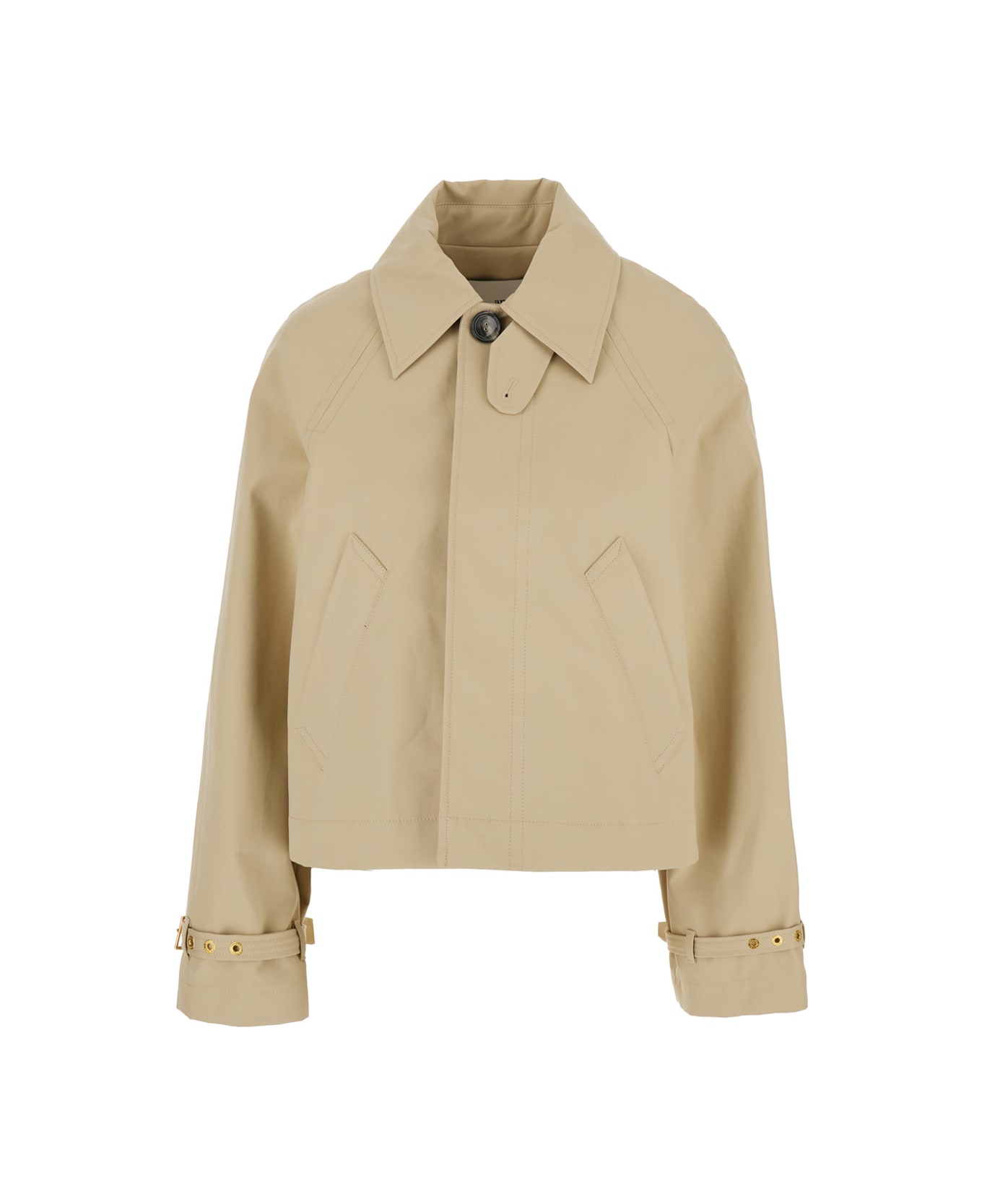 Ami Alexandre Mattiussi Beige Trench Coat With Classic Collar And Front Concealed Button Closure In Cotton Woman - Beige