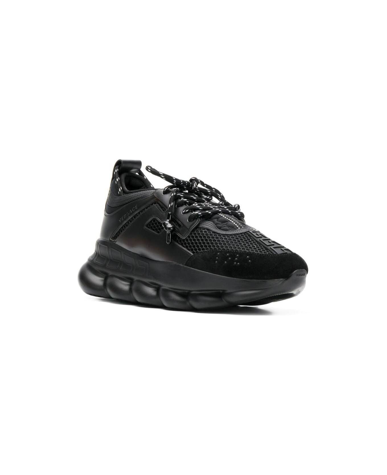 Versace Black Mesh And Leather Chain Reaction Sneakers  Versace Man - Black