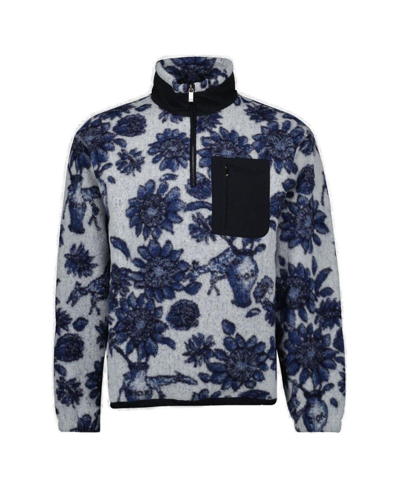 Dior Floral Patterned Zip Detailed Jumper - Whim White