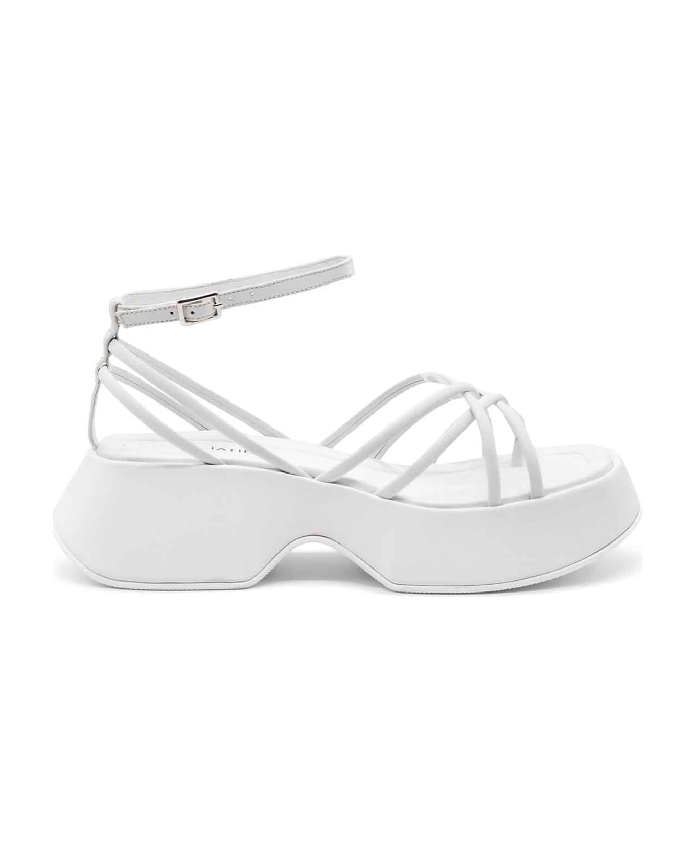 Vic Matié White Leather Sandal With Square Toe - WHITE