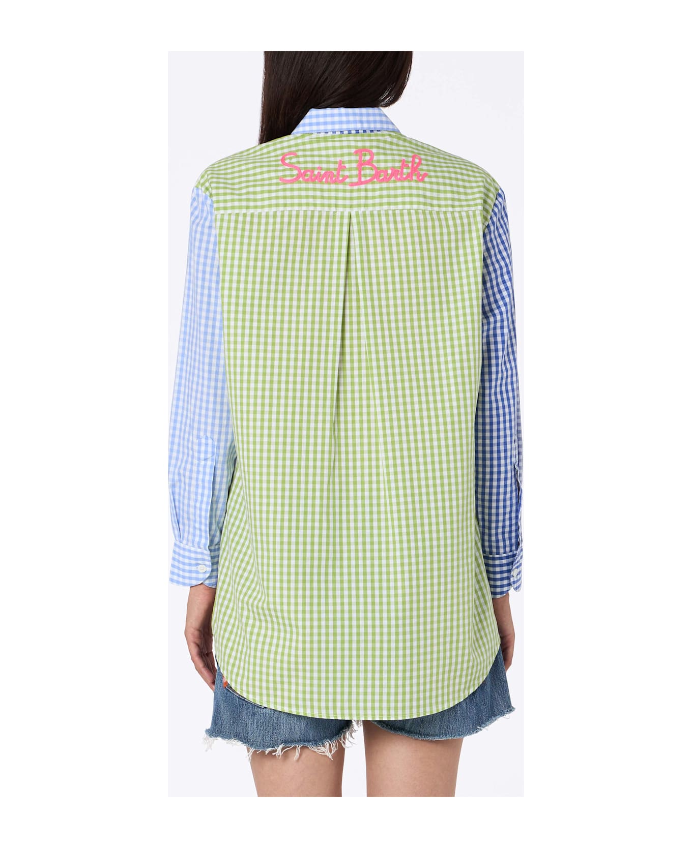 MC2 Saint Barth Woman Cotton Shirt Brigitte With Multicolor Vichy Print And Saint Barth Embroidery - PINK
