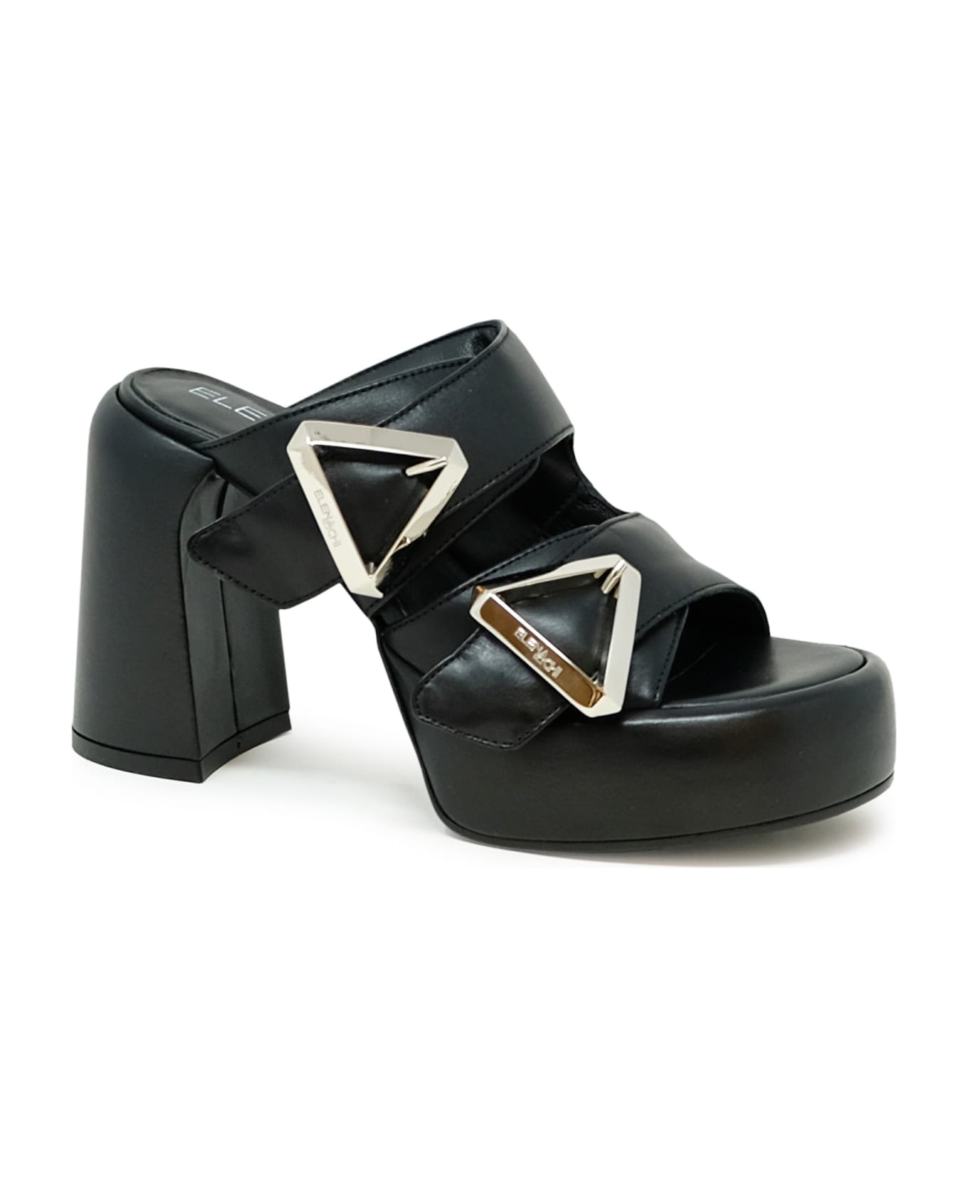 Elena Iachi Black Leather Sandals - BLACK