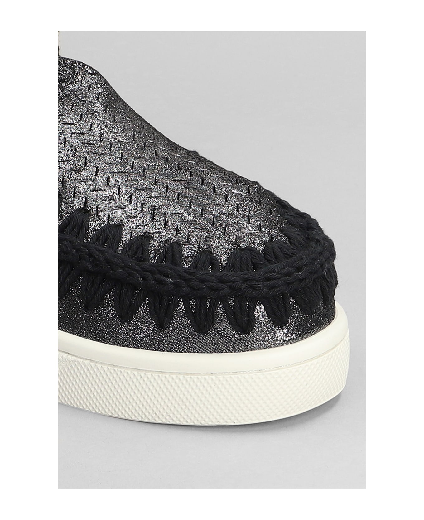 Mou Eskimo Sneaker Low Heels Ankle Boots In Black Glitter - black
