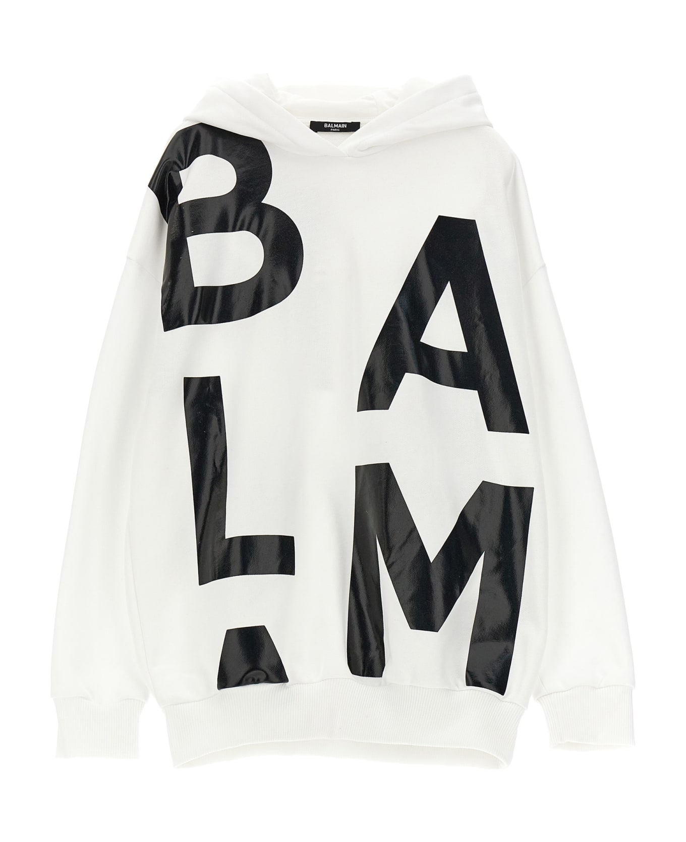 Balmain Logo Print Hoodie - White/black ニットウェア＆スウェットシャツ