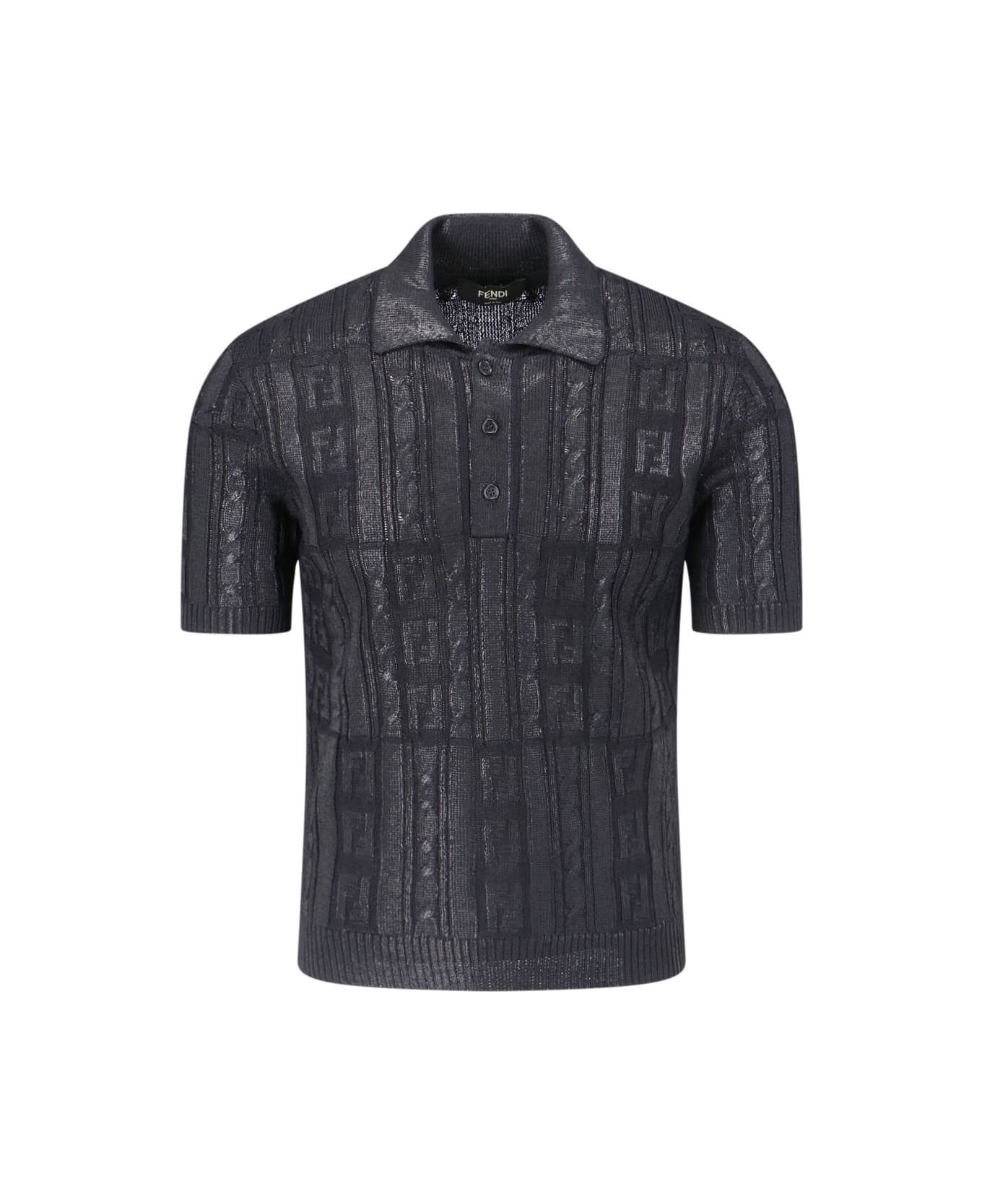 Fendi Black Wool Polo Shirt - Black