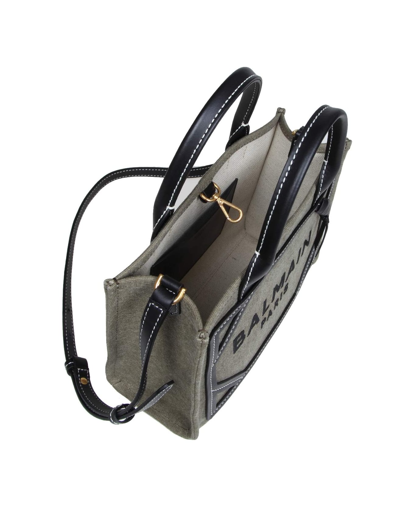 Balmain Small B-army Shopper In Canvas With Logo - kaki/noir