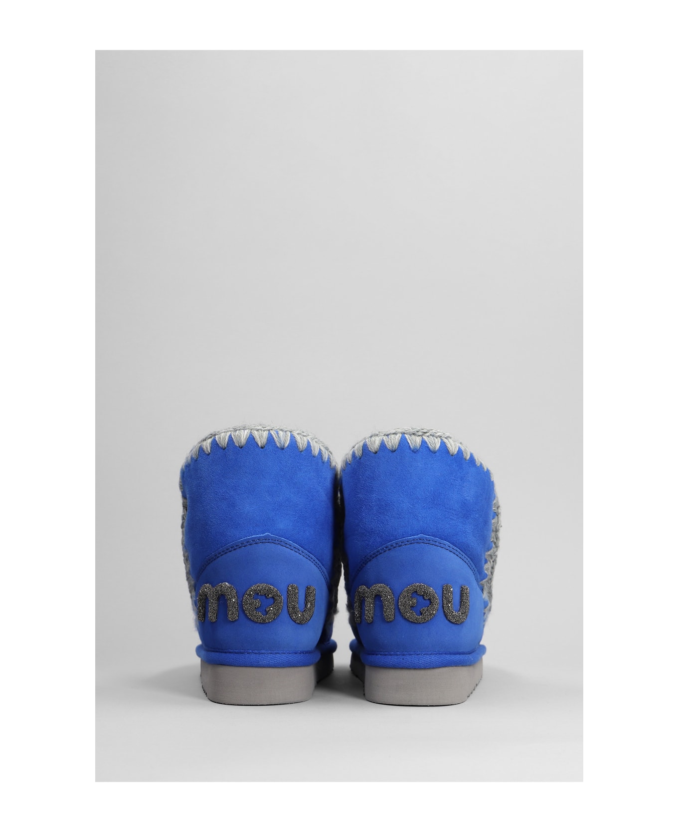 Mou Eskimo 18 Low Heels Ankle Boots In Blue Suede - Blue