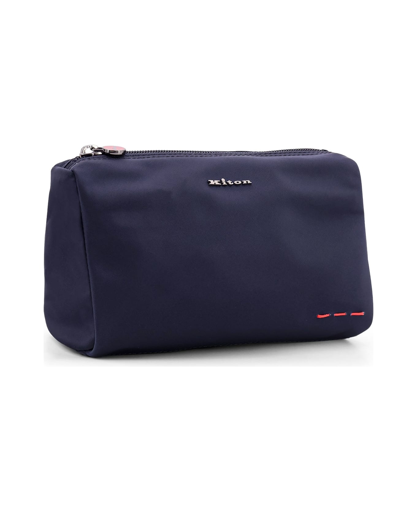 Kiton Nylon Beauty Case With Metal Logo - Blue