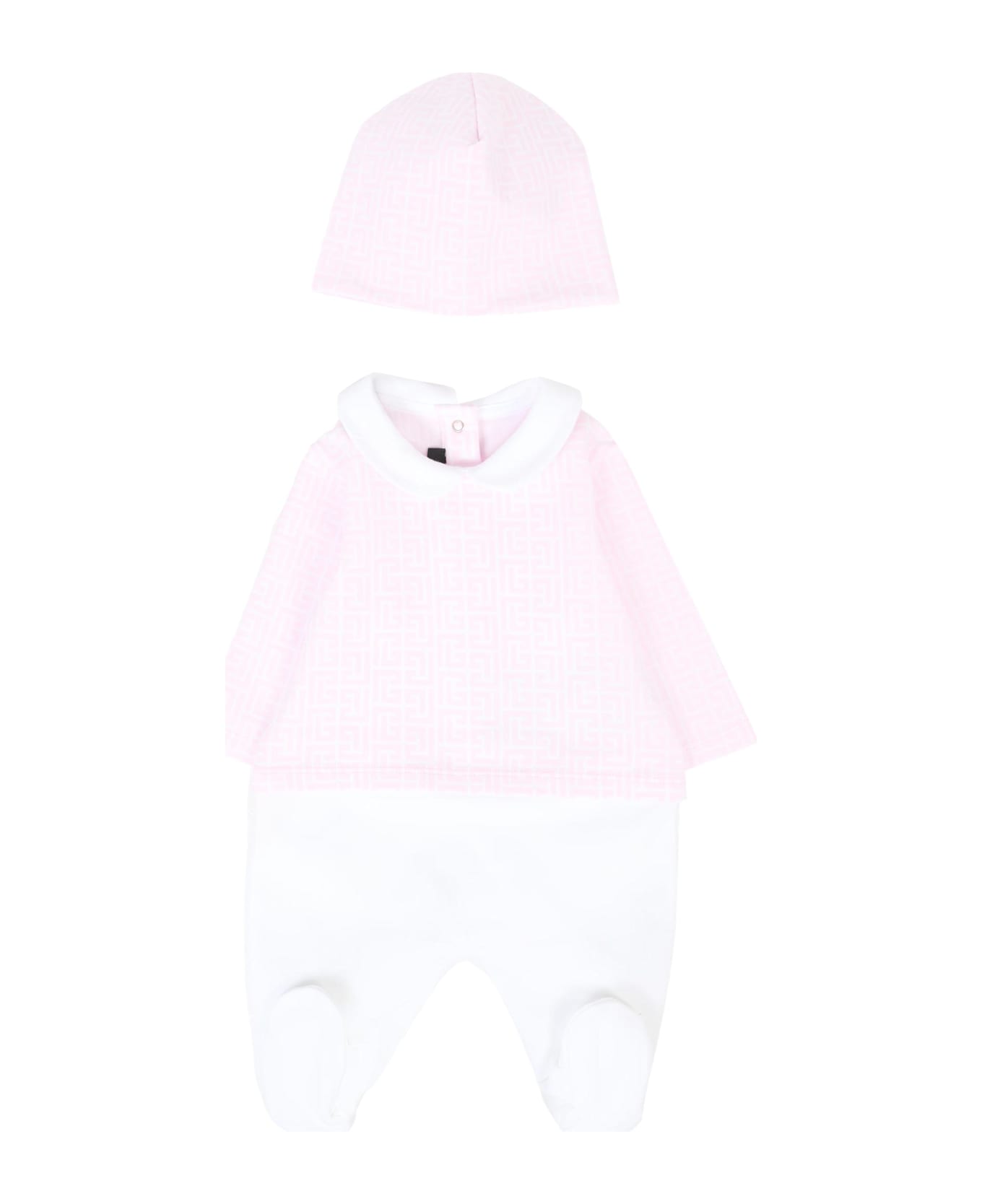 Balmain Pink Babygrow Set For Baby Girl With Maze - Pink