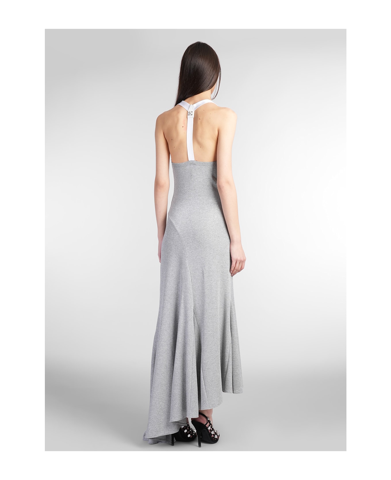 Off-White Long Dress In Silver Viscose - silver