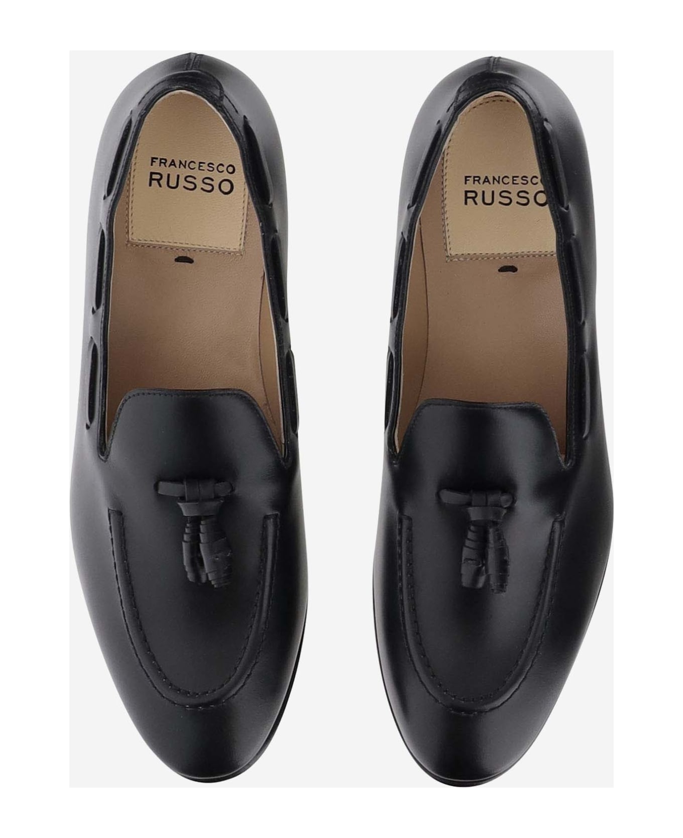 Francesco Russo Leather Moccasins - Black フラットシューズ