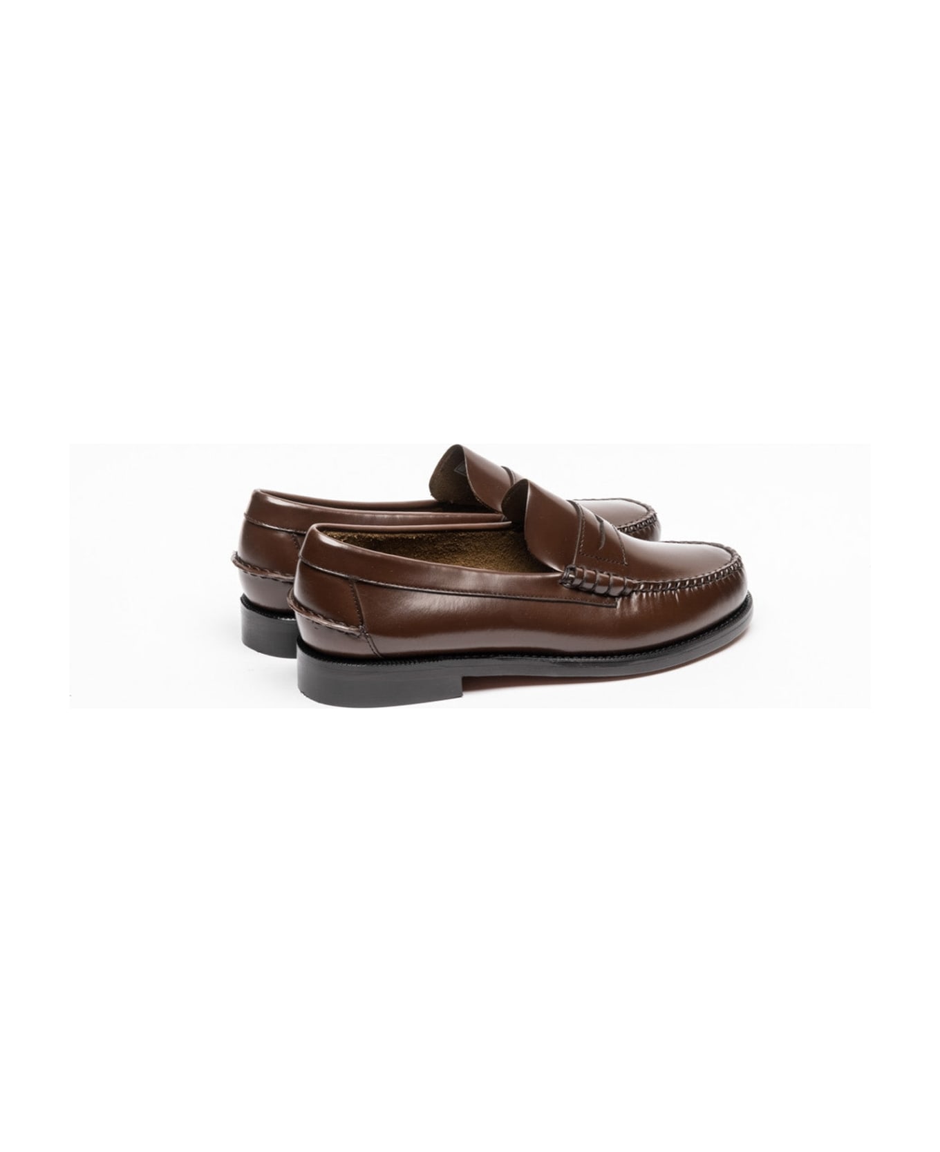 Sebago Dark Brown Brushed Leather Penny Loafer - Marrone ローファー＆デッキシューズ
