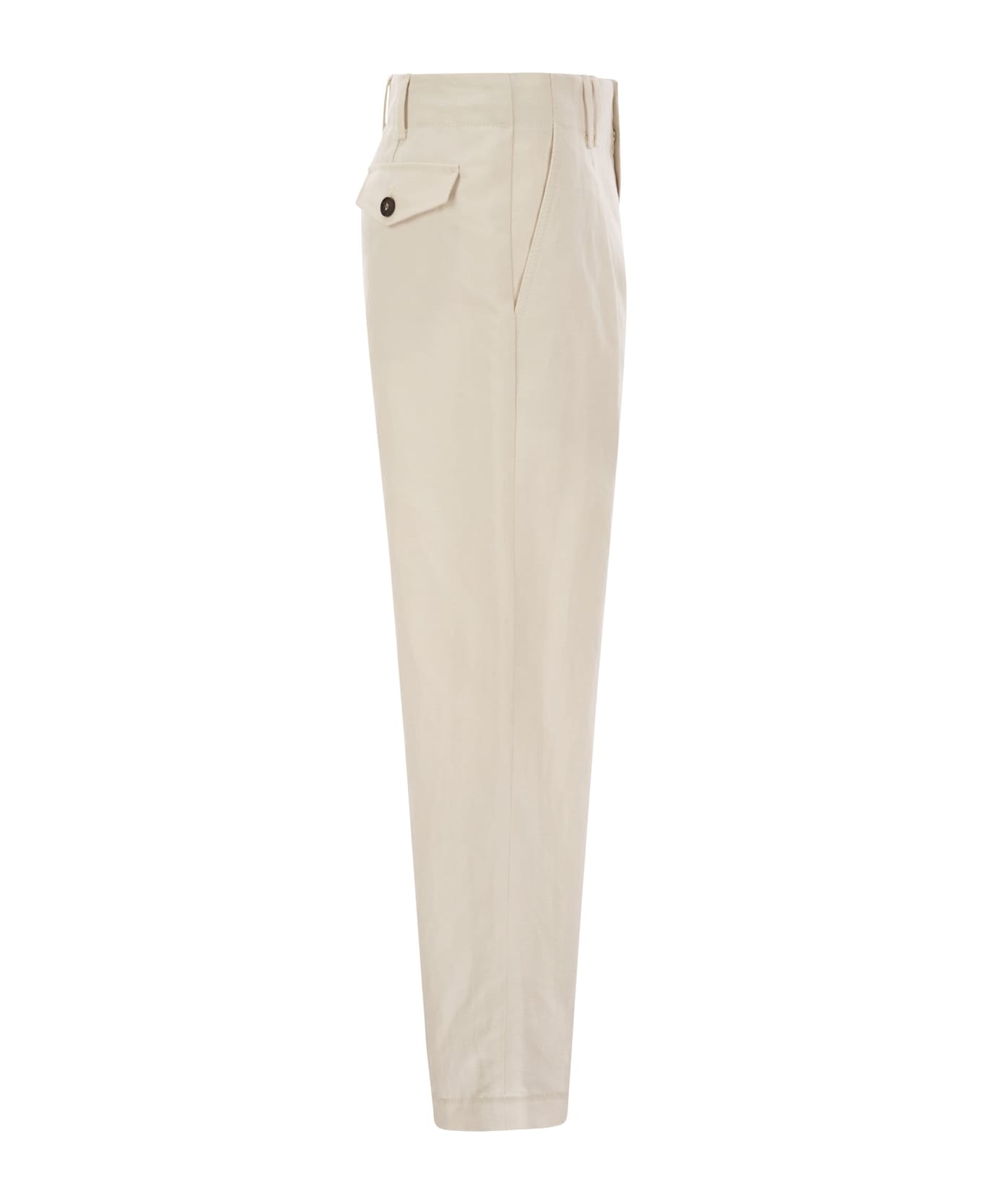 Brunello Cucinelli Pleated Chino Trousers In Cotton Canvas And Linen - Cream
