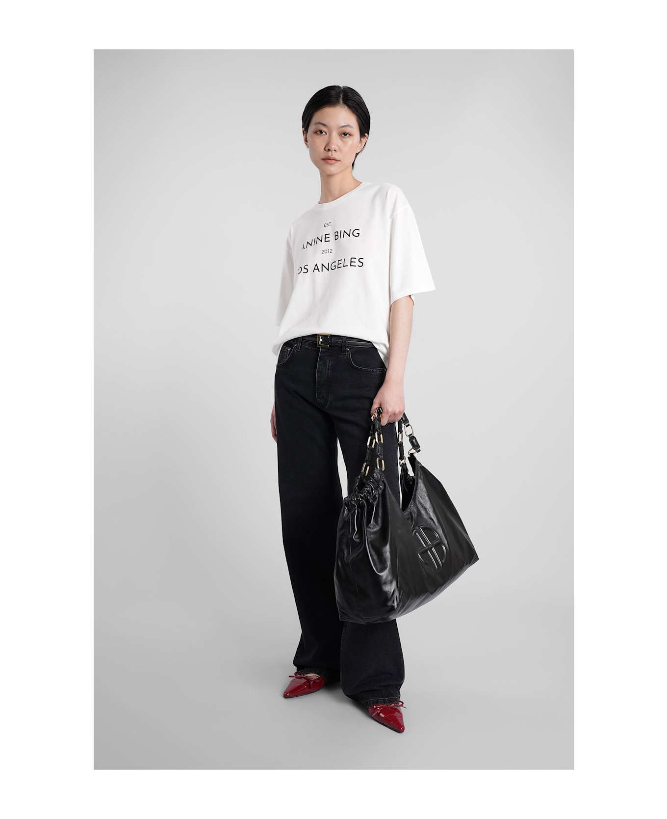 Anine Bing Rudy T-shirt In White Cotton - white