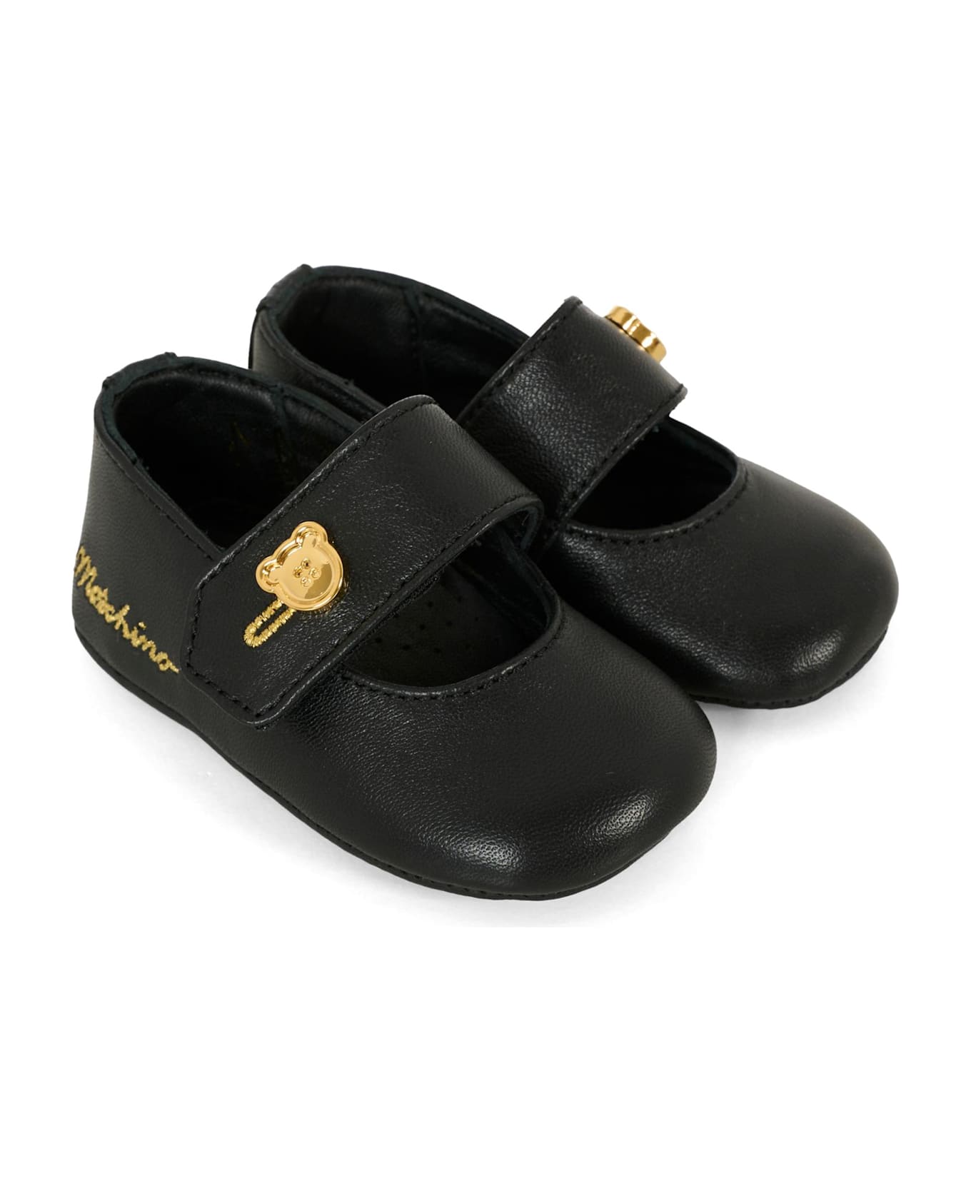 Moschino Black Ballet Flats For Baby Girl With Logo - Black