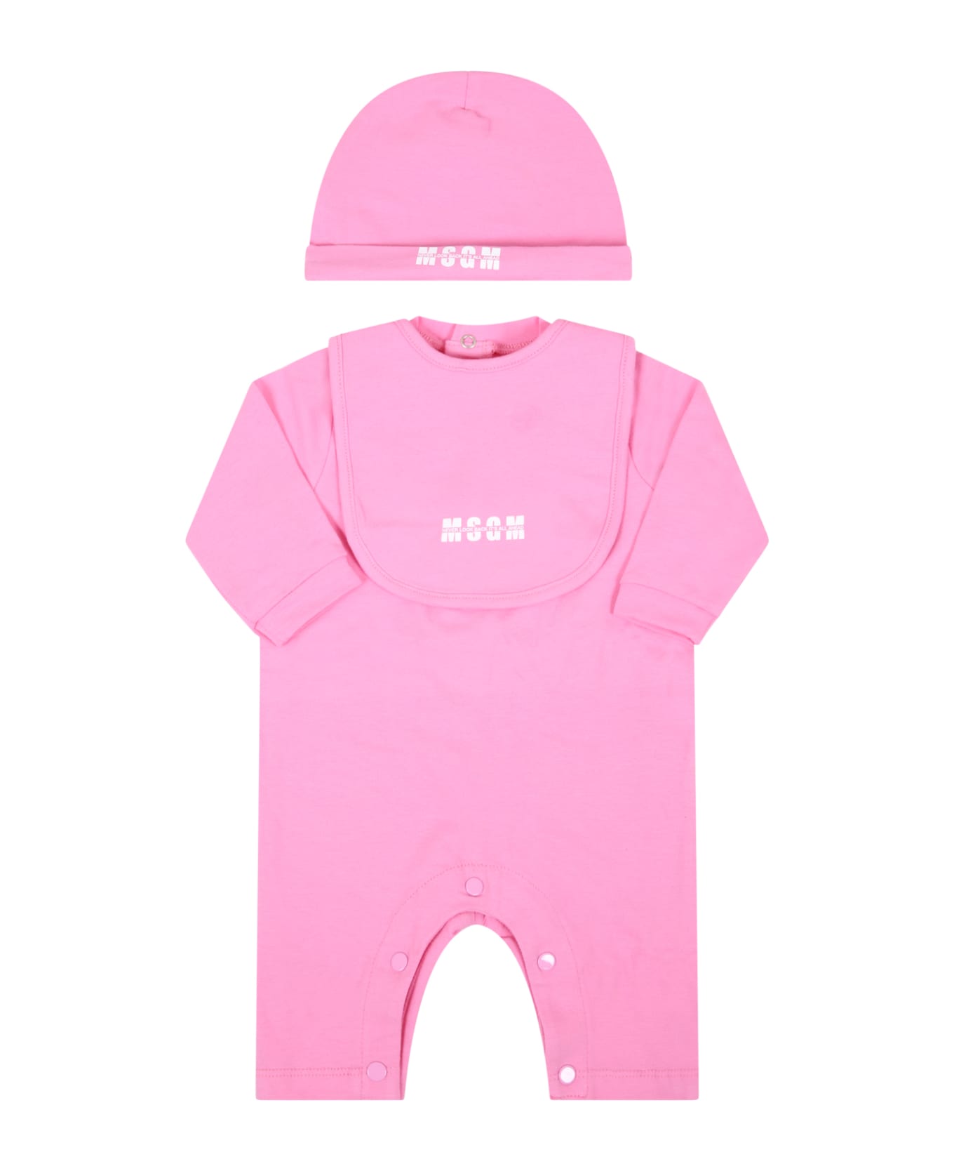 MSGM Pink Set For Babygirl With Logo - Pink ボディスーツ＆セットアップ
