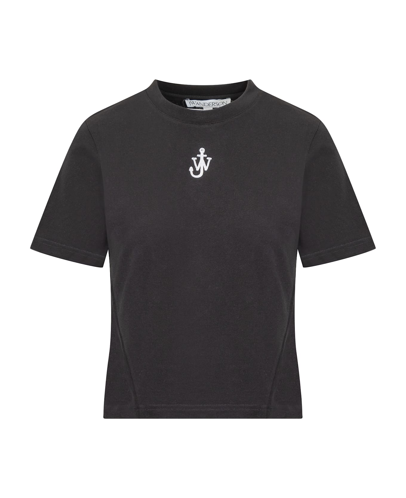 J.W. Anderson Anchor Embroidery Pannelled Cropped T-shirt - BLACK