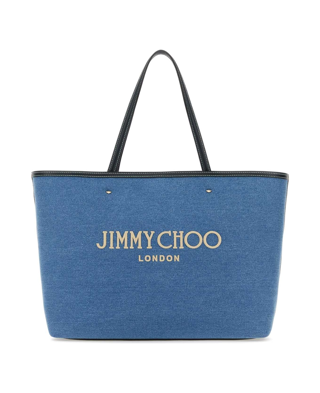 Jimmy Choo Denim Marli/s Shopping Bag - DENIMECRUNAVYLIGHTGOLD