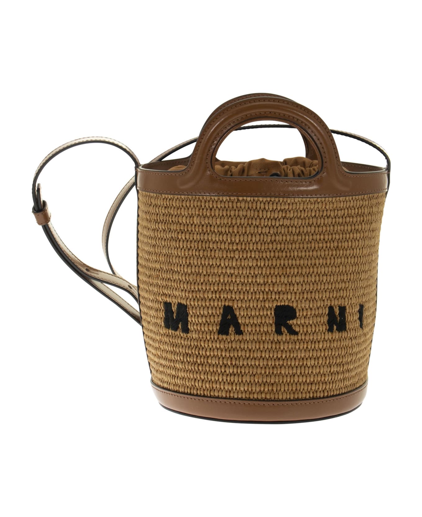 Marni Tropicalia - Raffia And Calfskin Bucket Bag - Raw Sienna