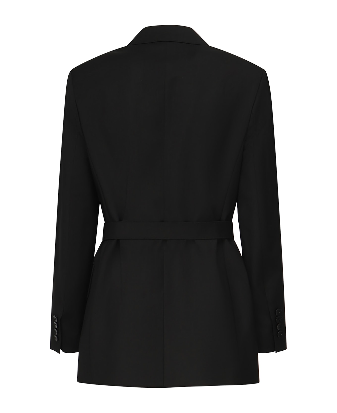 Max Mara Wool Canvas Blazer With Belt - Nero