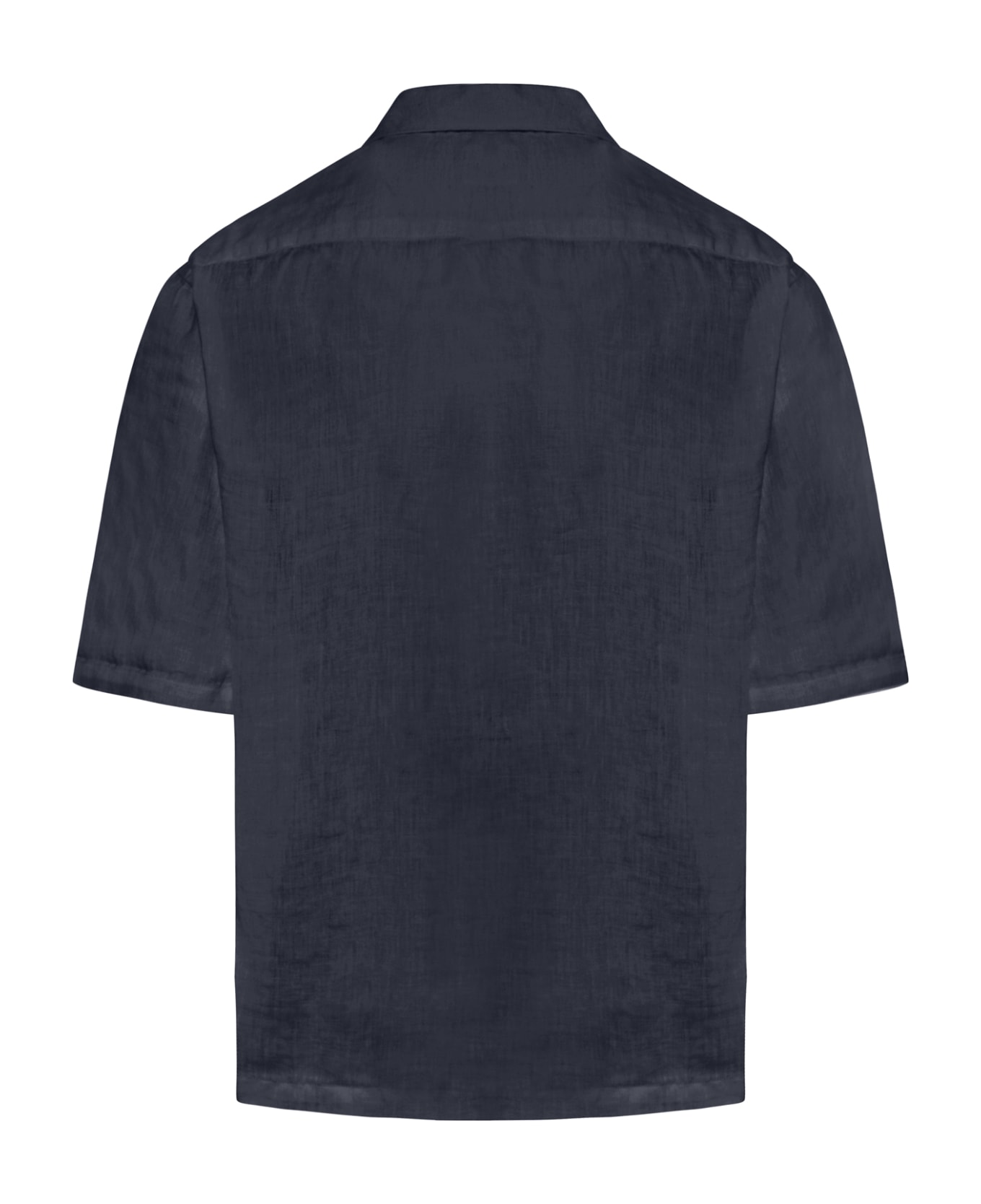 120% Lino Short Sleeve Men Shirt - Navy Blue