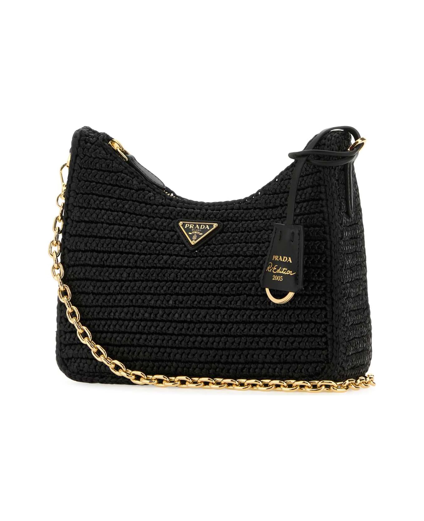 Prada Black Raffia Re-edition 2005 Crossbody Bag - NERO