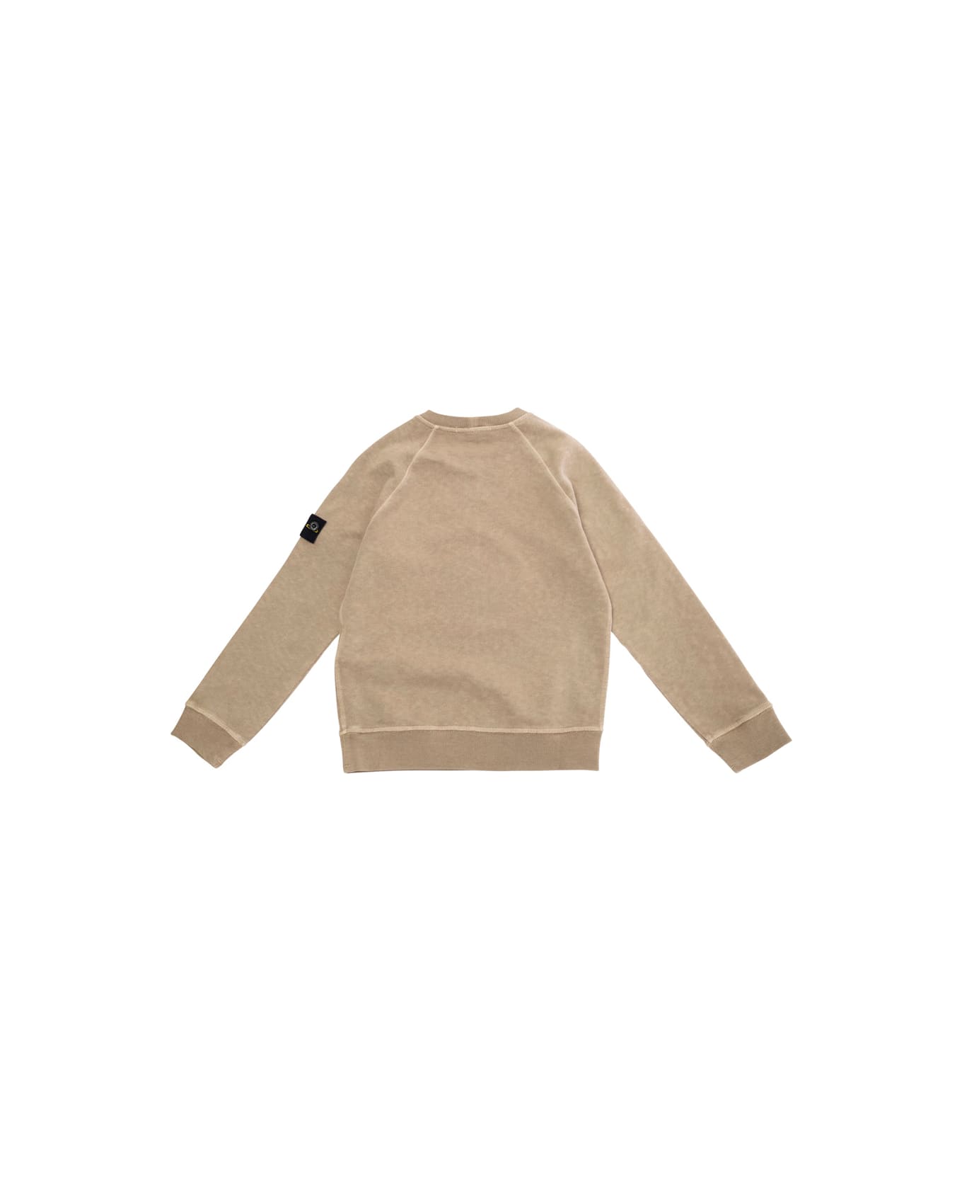 Stone Island Junior Beige Sweatshirt With Round Neck And Logo Patch On The Sleeve In Cotton Boy - Beige