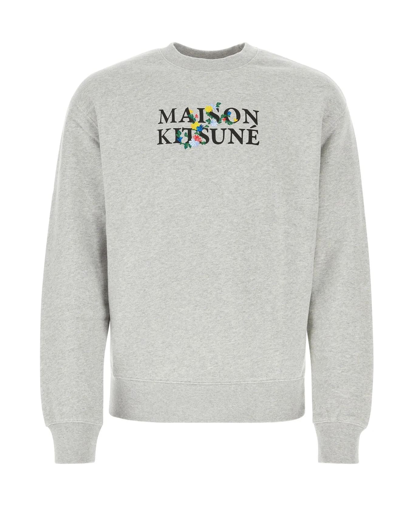 Maison Kitsuné Melange Grey Cotton Sweatshirt - Gray