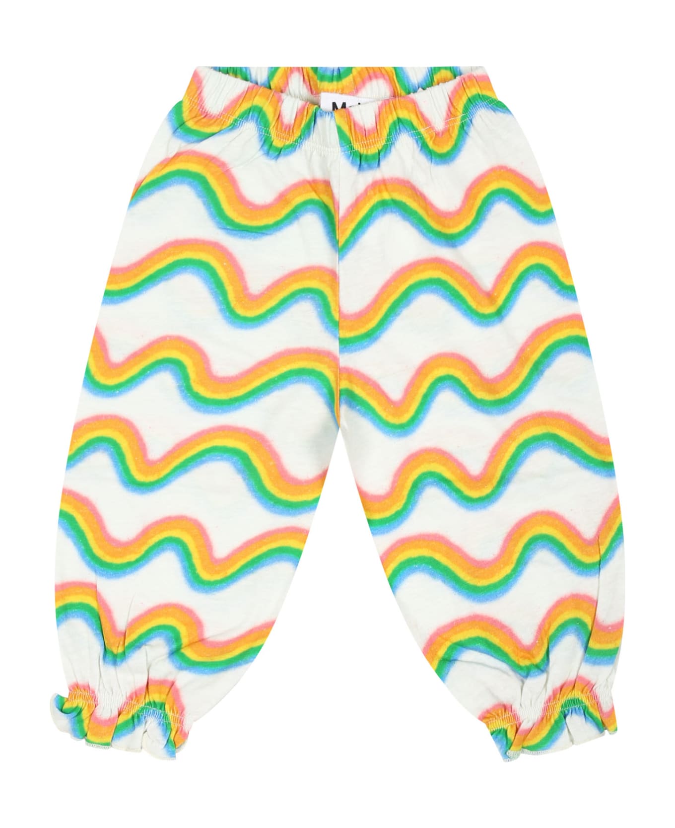 Molo White Trousers For Baby Girl With Rainbow Print - Multicolor ボトムス