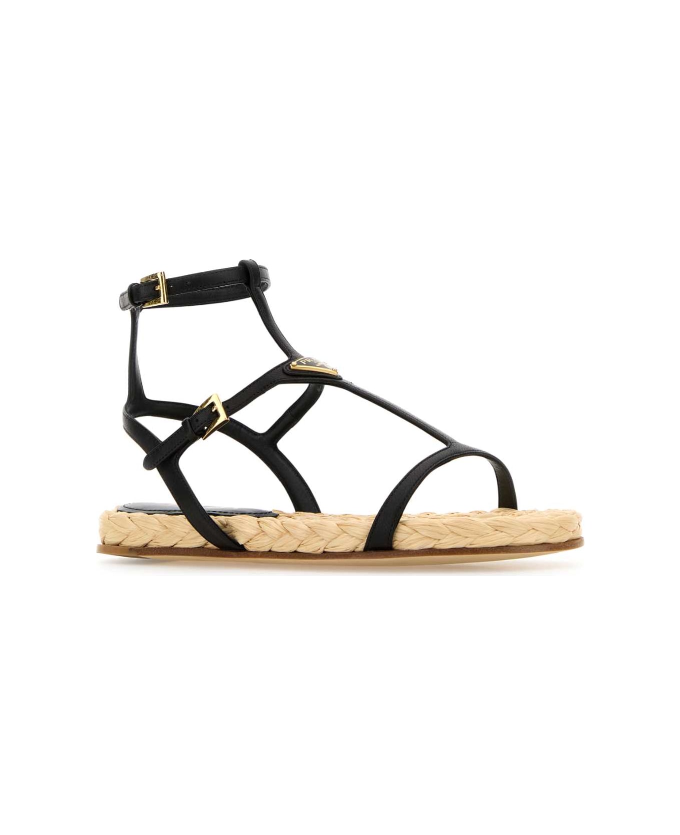 Prada Black Leather Sandals - NERO