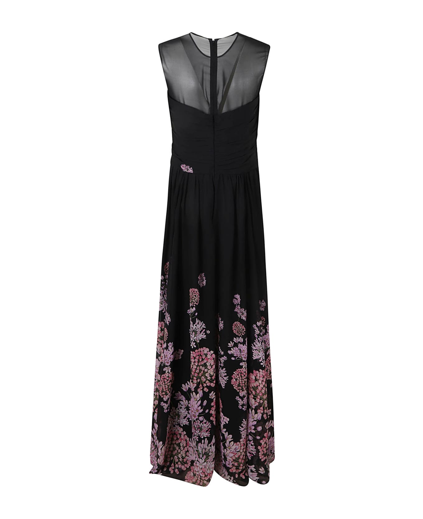 Giambattista Valli Lace Panel Floral Print Sleeveless Dress - Black/Rose