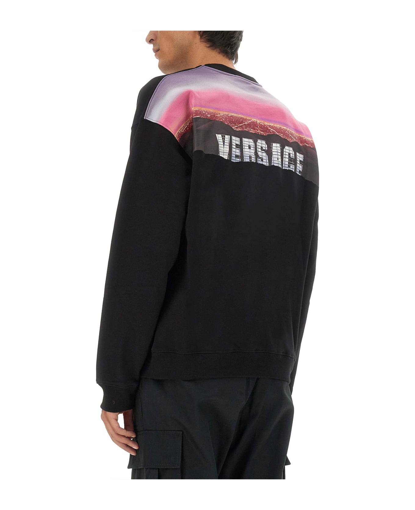 Versace Printed Cotton Crew-neck Sweatshirt - black