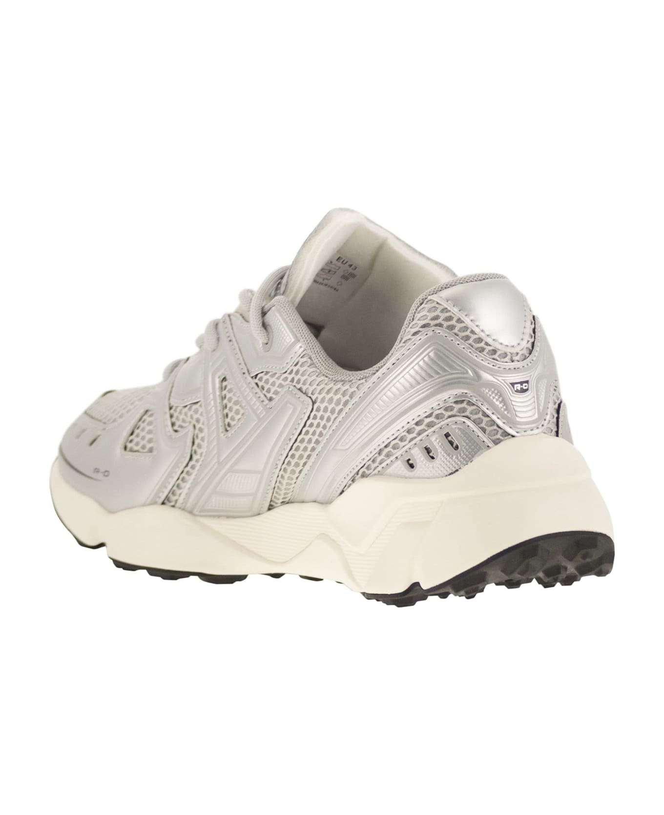 RUN OF Leather And Fabric Trainers - Silver