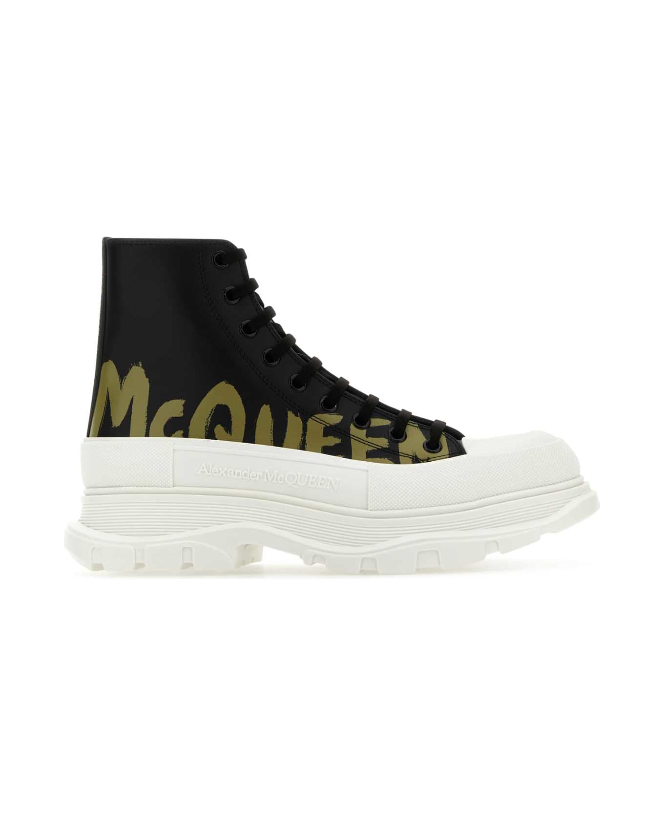 Alexander McQueen Black Leather Tread Slick Sneakers - BLKOFWHPALEKHAKI
