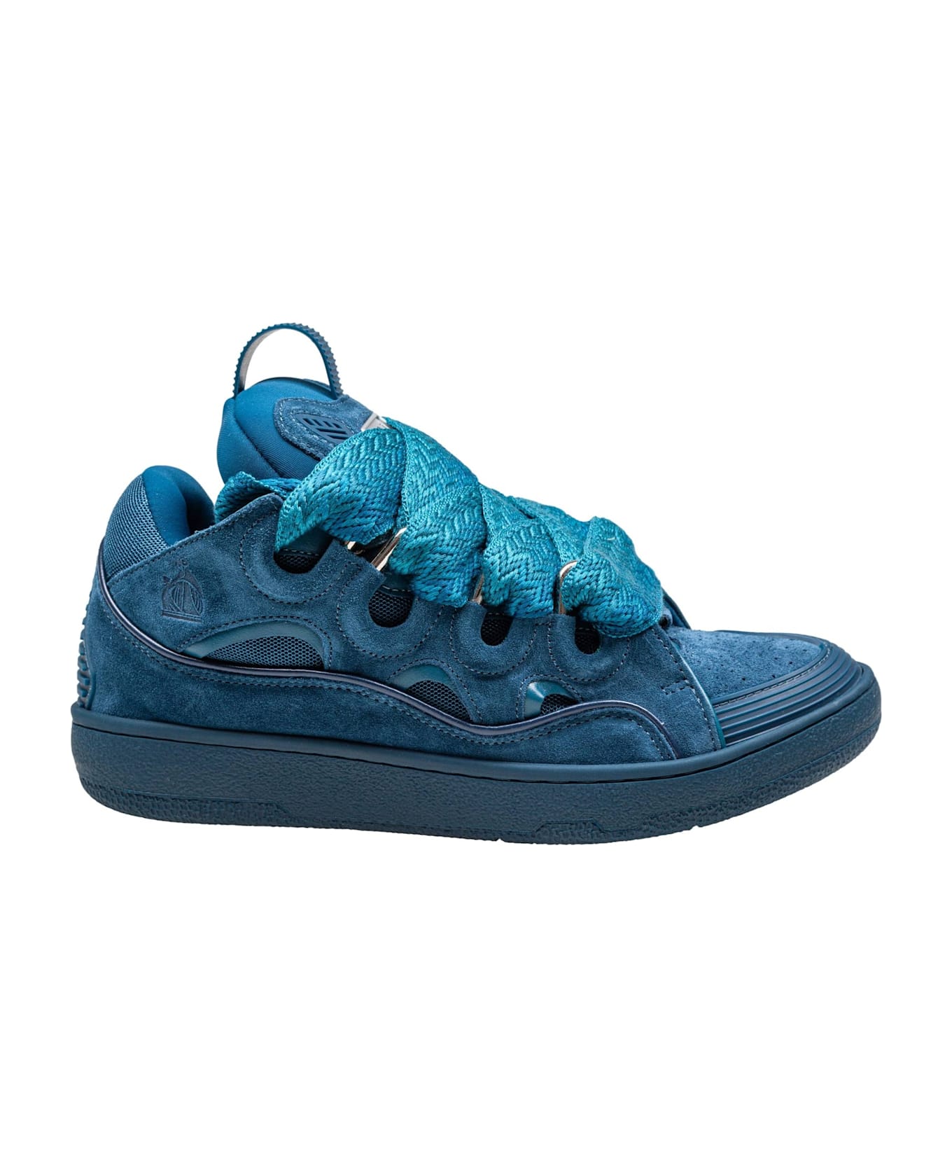 Lanvin Curb Suede Sneakers Petrol Blue Color - VERT DE GRIS