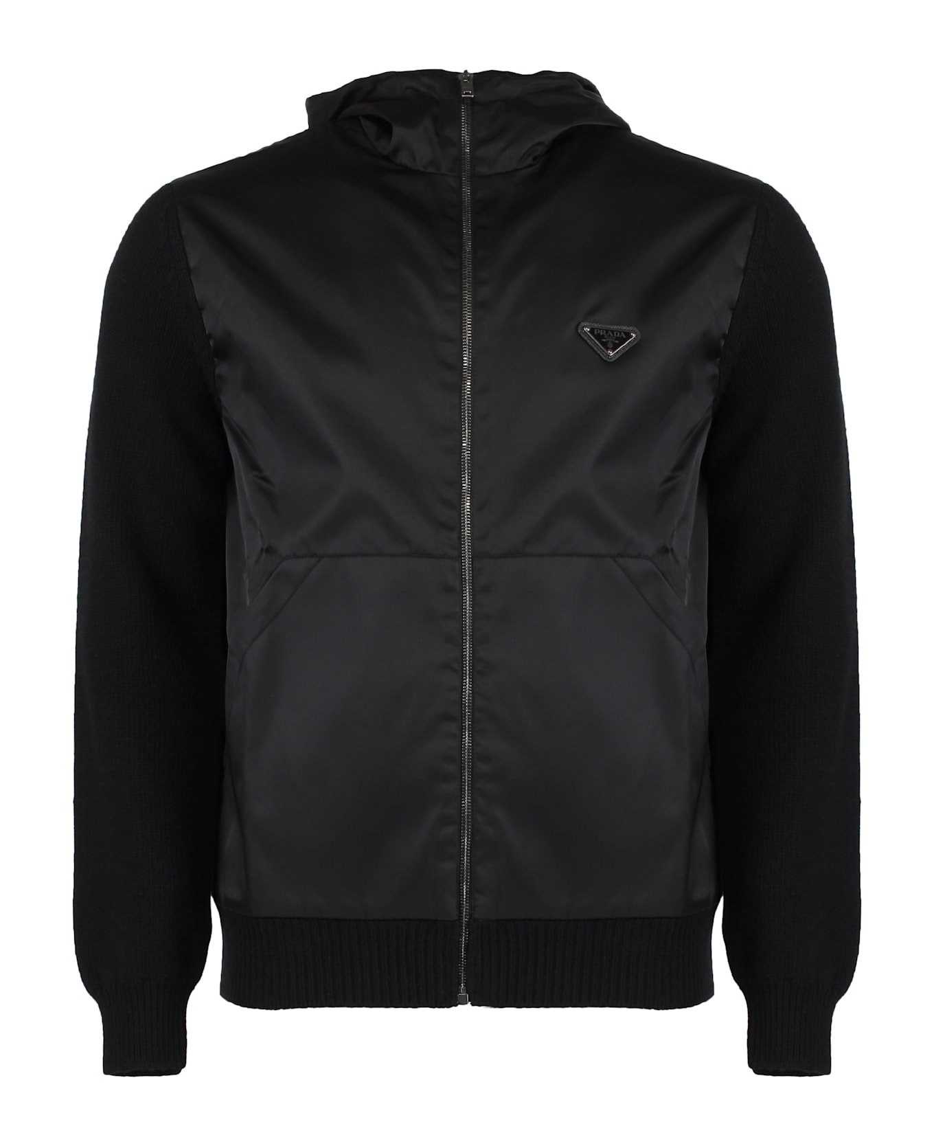 Prada Cardigan With Nylon Frontal Panel - black
