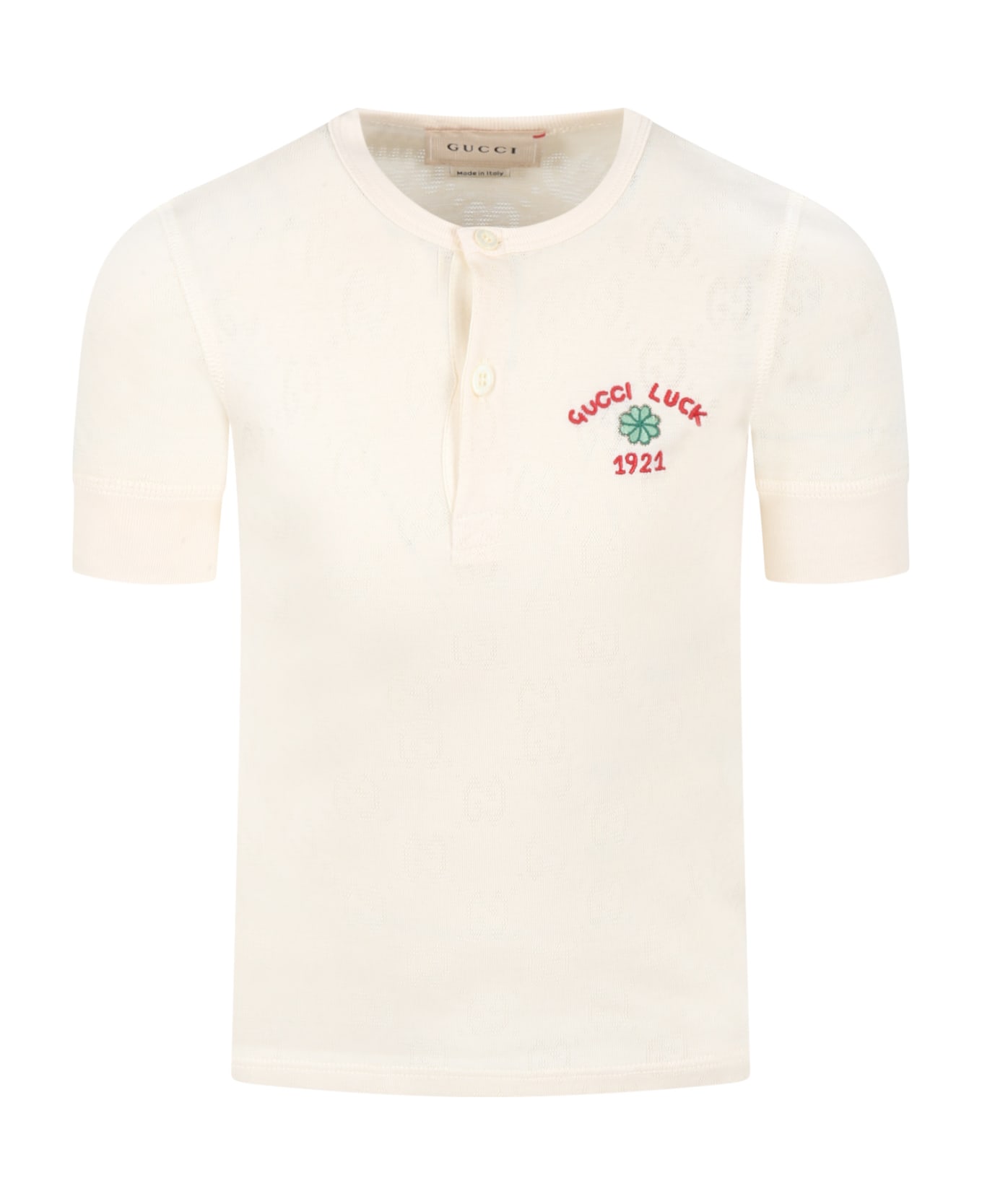 Gucci Ivory T-shirt For Kids With Gg Motif - Ivory